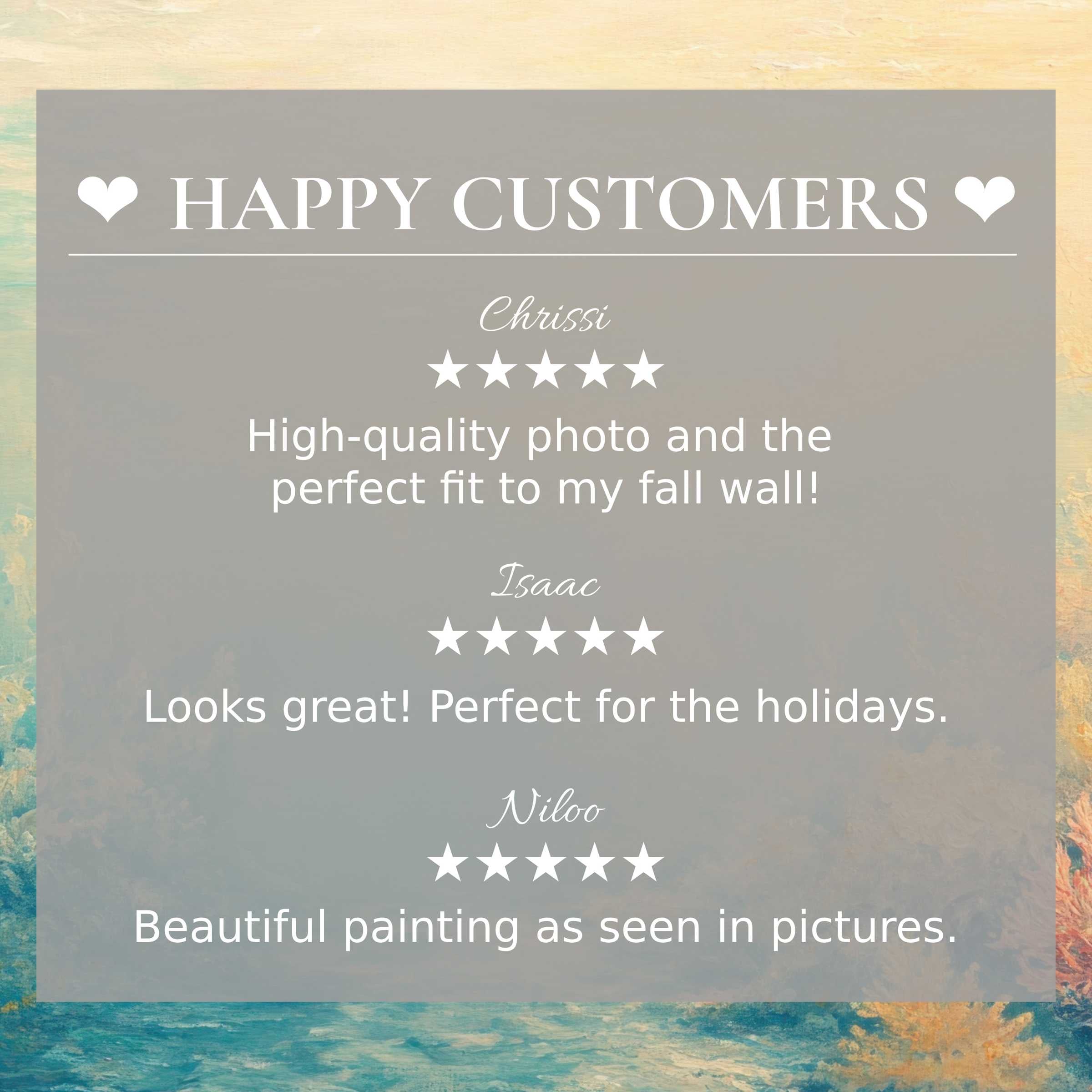 Elegant summer art for Frame TV with abstract sunset hues, showcasing happy customer reviews to build lasting trust
