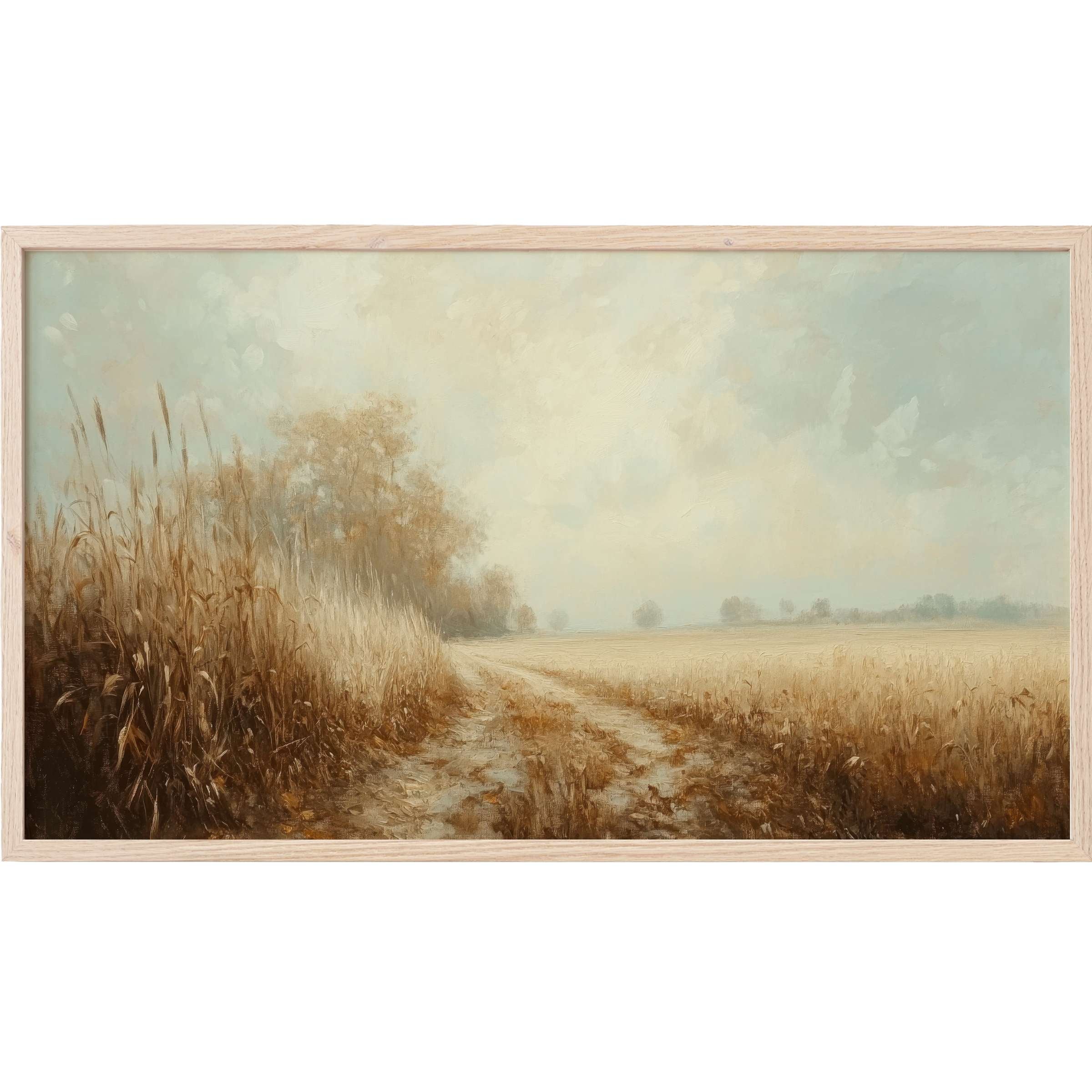 Fall Frame TV Art showcasing a serene autumn landscape in soft browns, beige, and muted sky tones