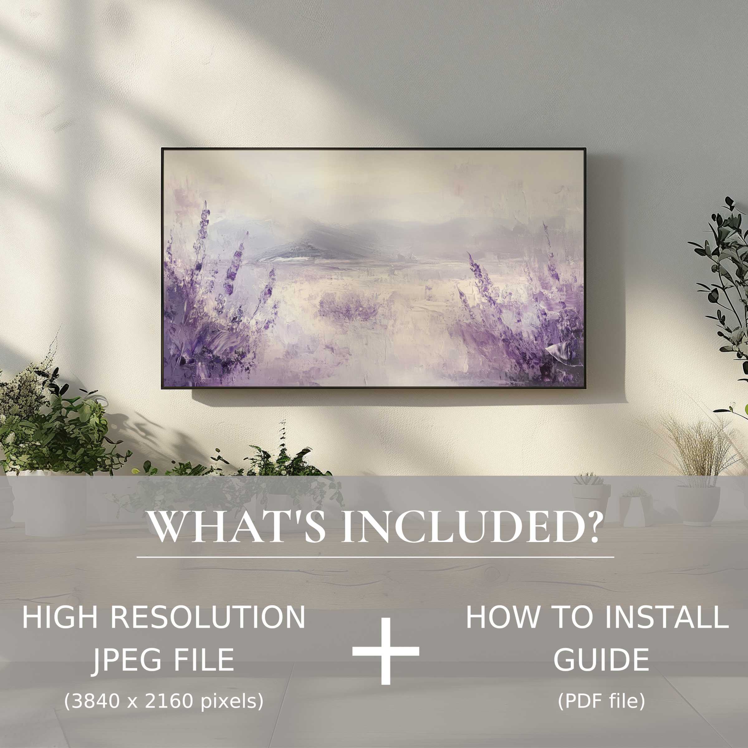 Elegant botanical digital TV art download, easy to use, enhances living space with serene modern floral imagery