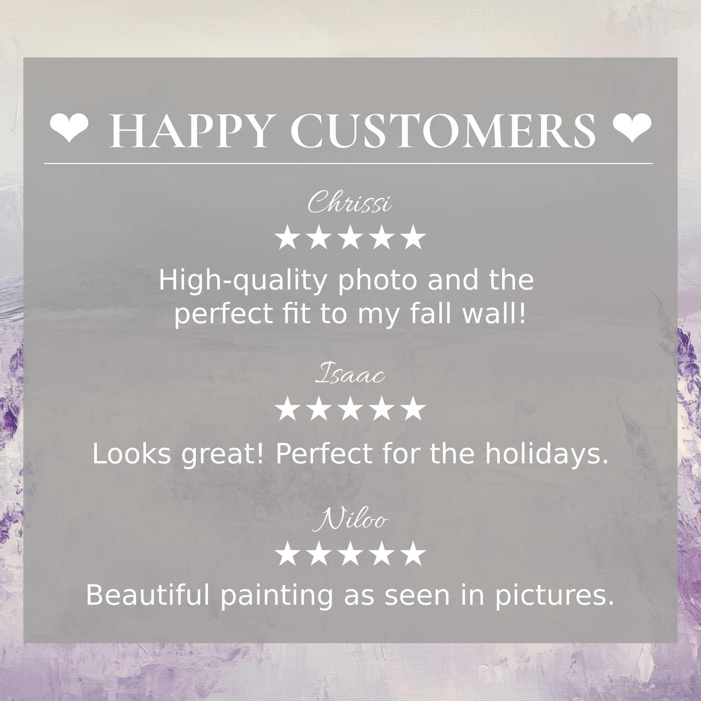Positive reviews highlight botanical art for Frame TV with abstract sunset hues, reflecting happy customer trust and elegance
