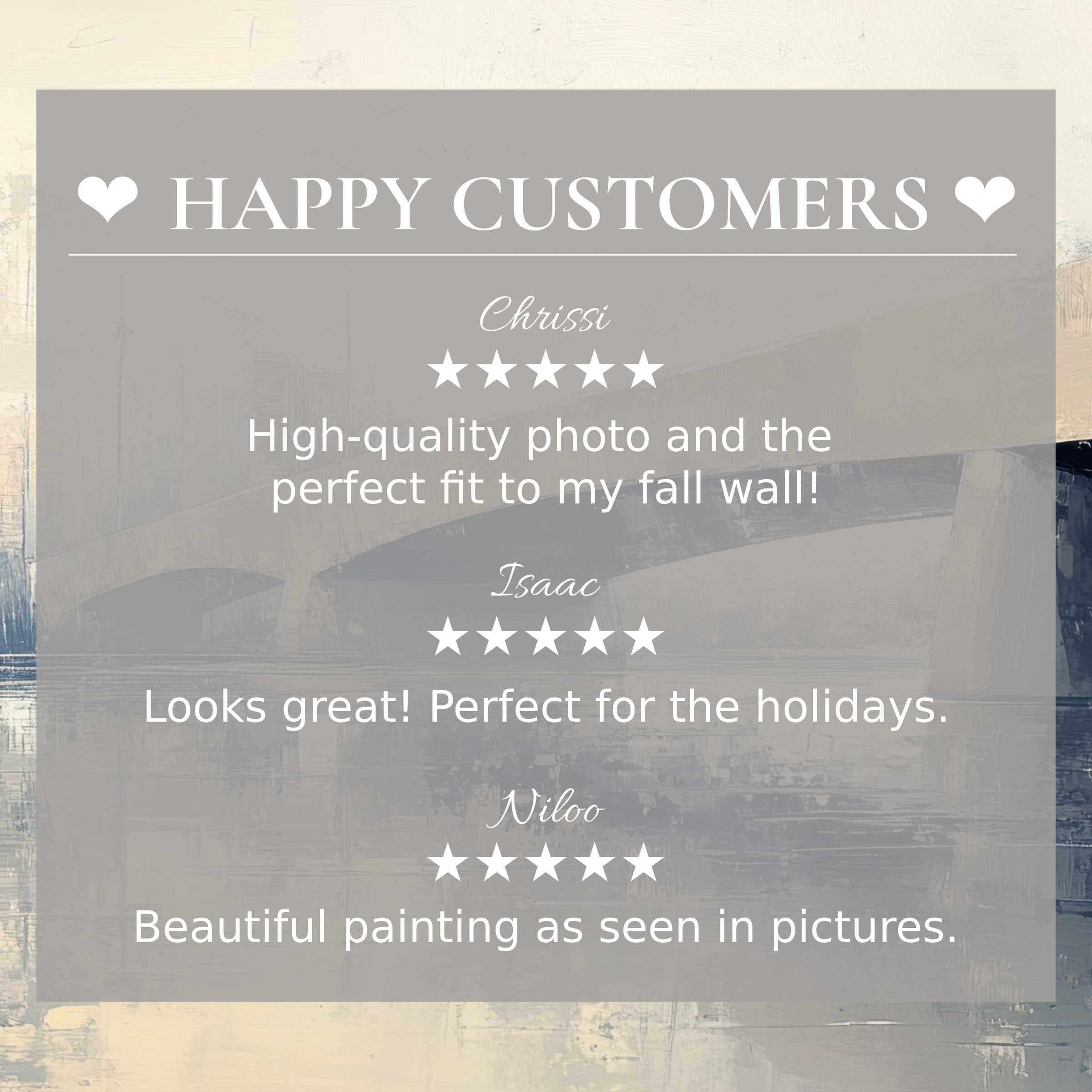 Urban art for Frame TV with abstract urban tones, showcasing happy customer reviews and elegant, trustworthy design