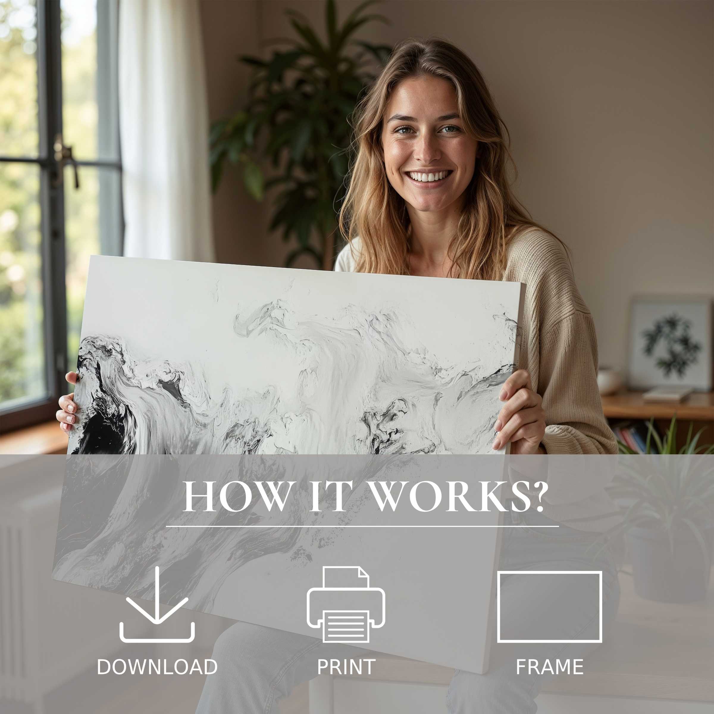 Radiant joy in a modern sanctuary, a neutral digital art print transforms space with timeless abstract grace and effortless elegance