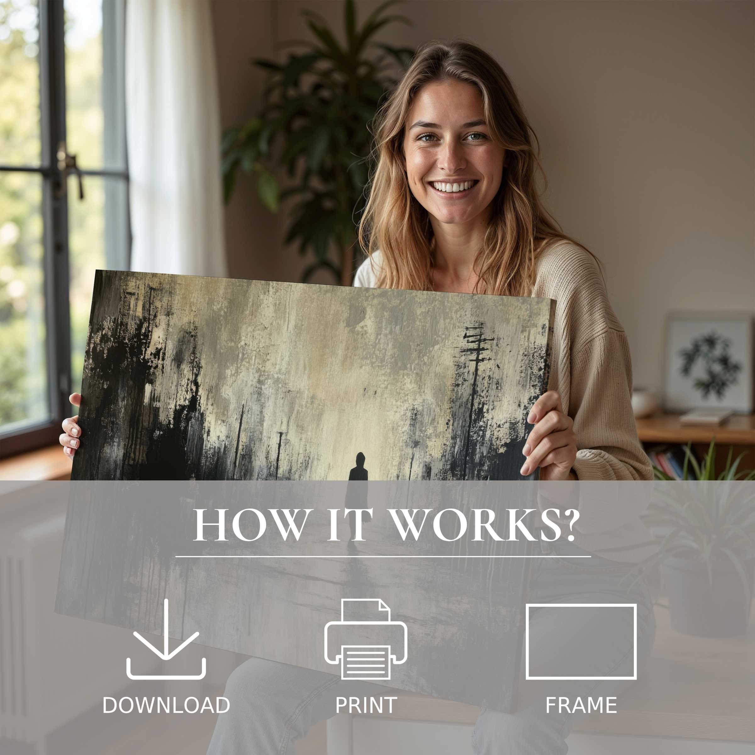 Radiate joy with street art digital art print, effortlessly enriching modern interiors with authentic connection and style