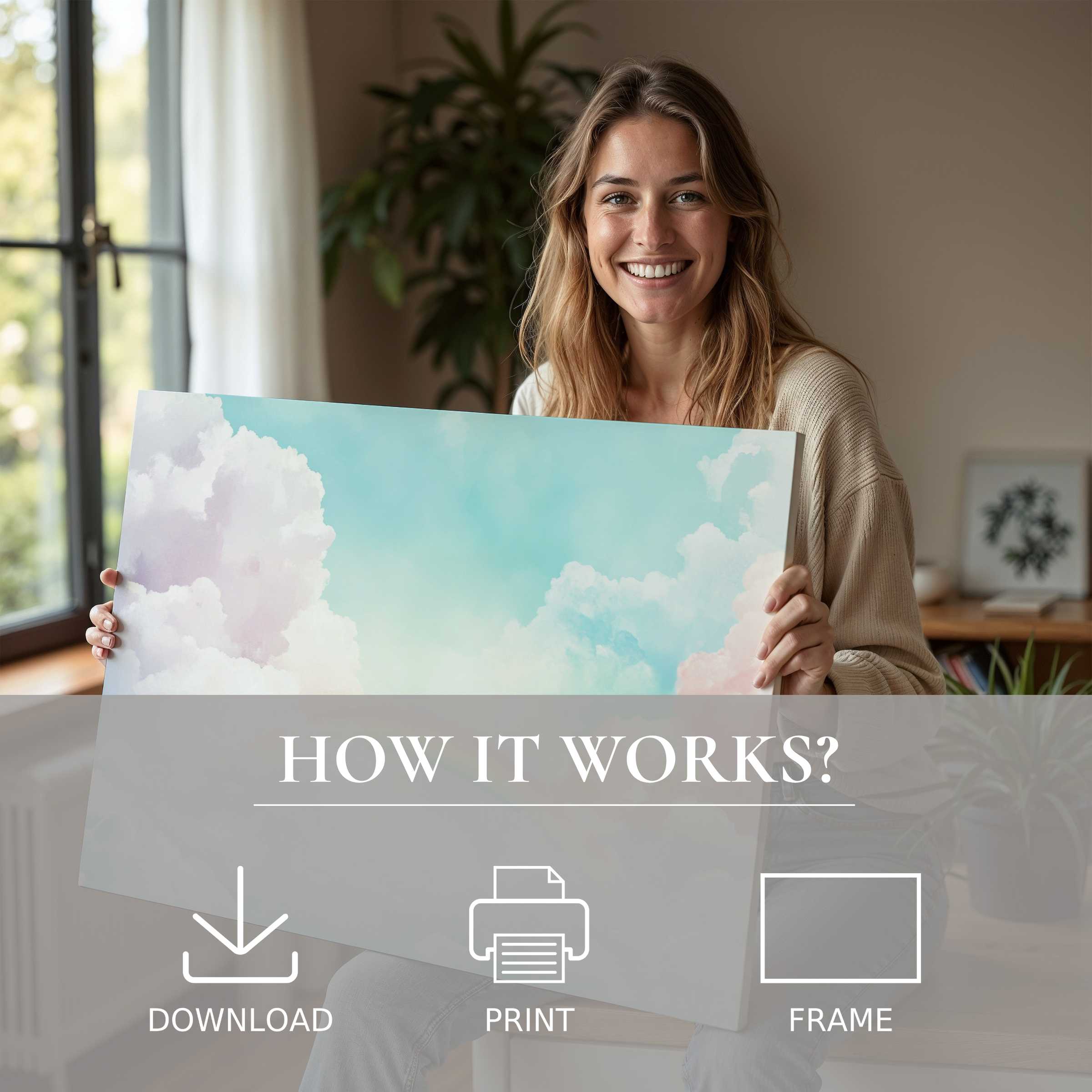 Radiant nursery digital art print evokes serene joy, bringing effortless beauty and warmth to modern stylish homes