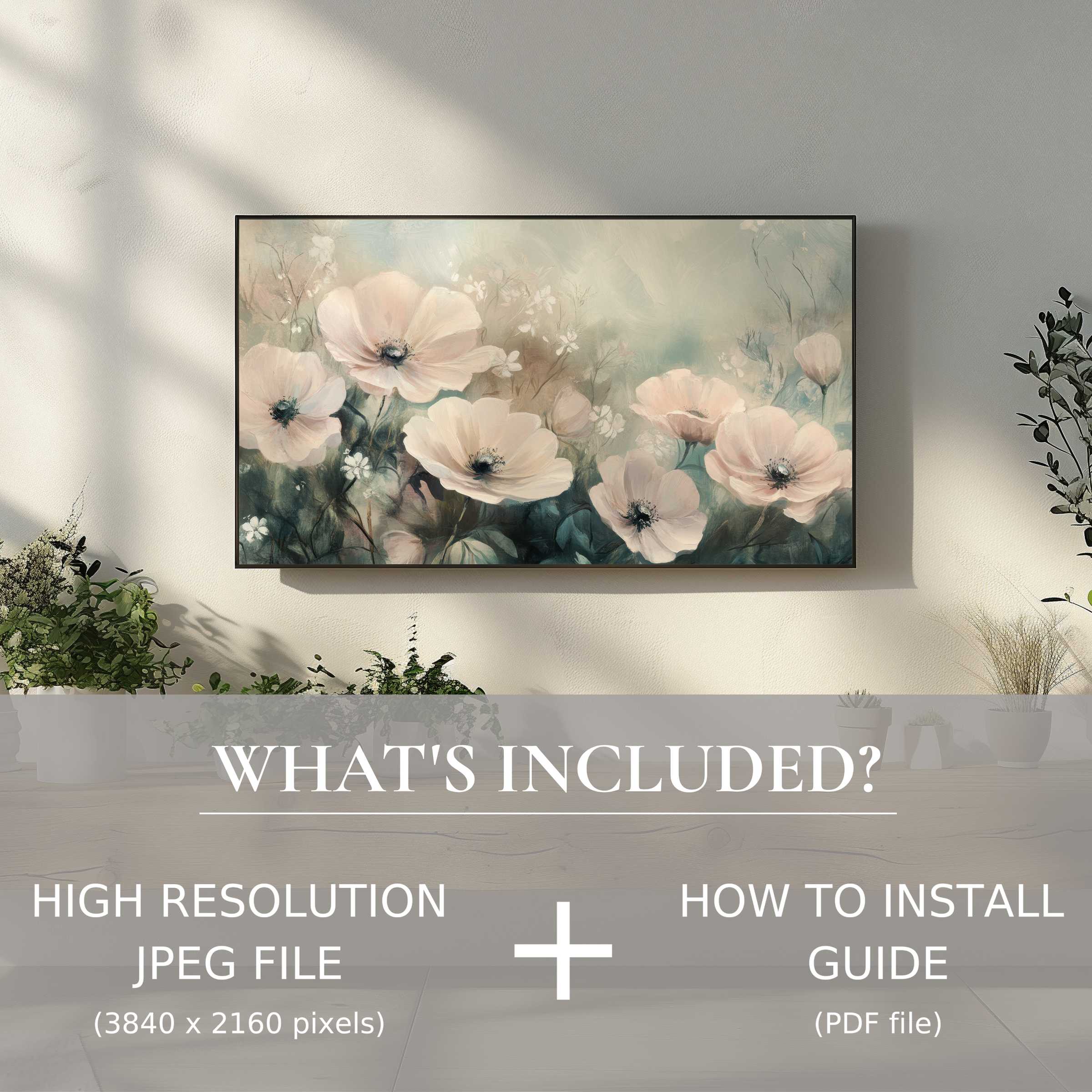 Elegant floral digital TV art download enhances living spaces with easy digital use and refined modern charm