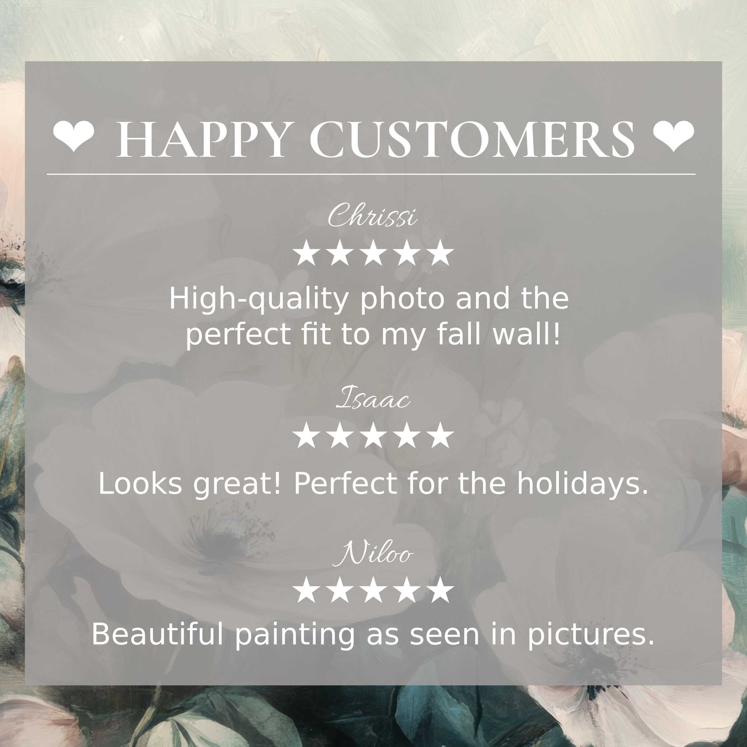 Floral art for Frame TV with abstract muted bloom background, showcasing happy customer reviews and refined, elegant appeal