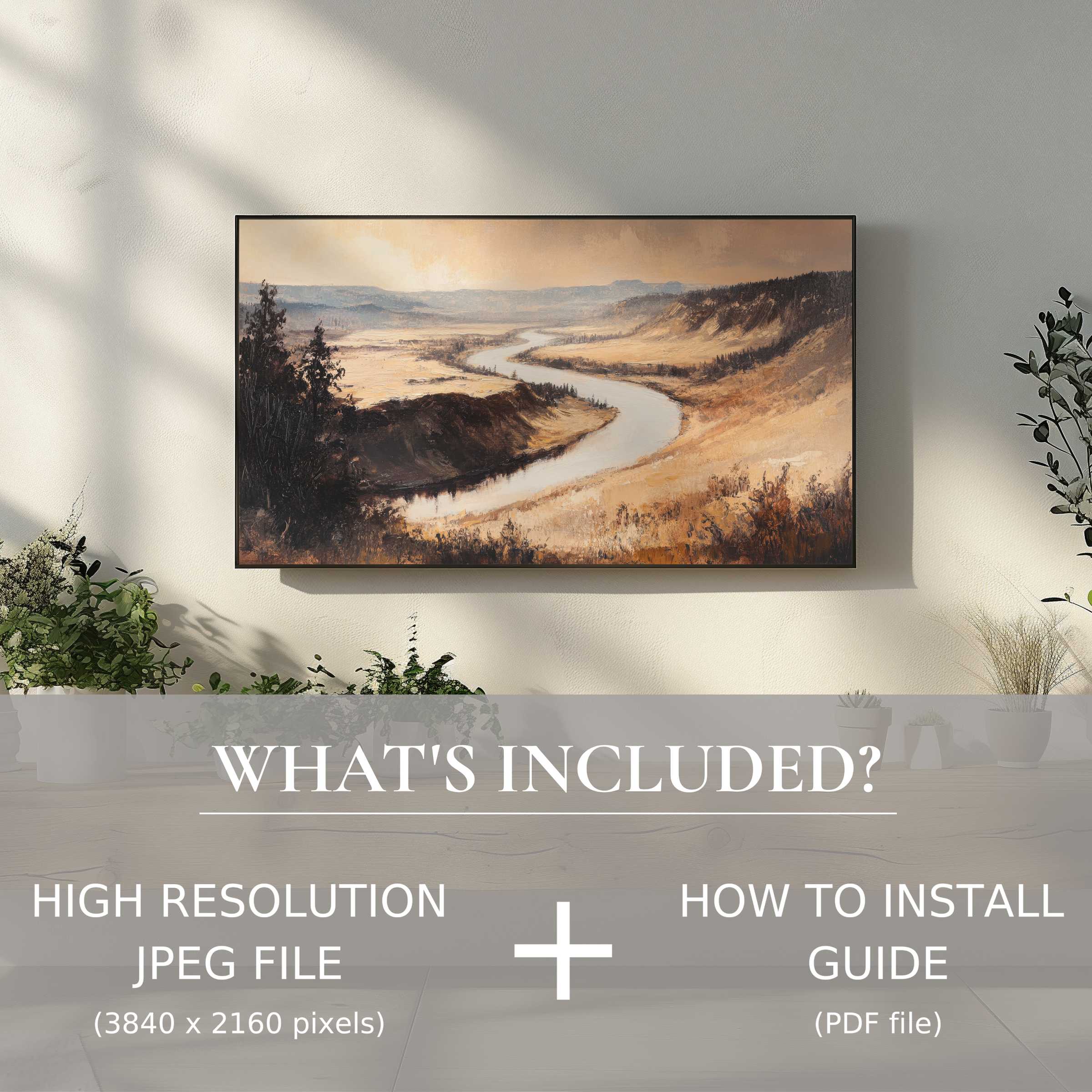 Elegant landscape digital TV art download enhances your space with easy digital use and timeless style in a modern setting