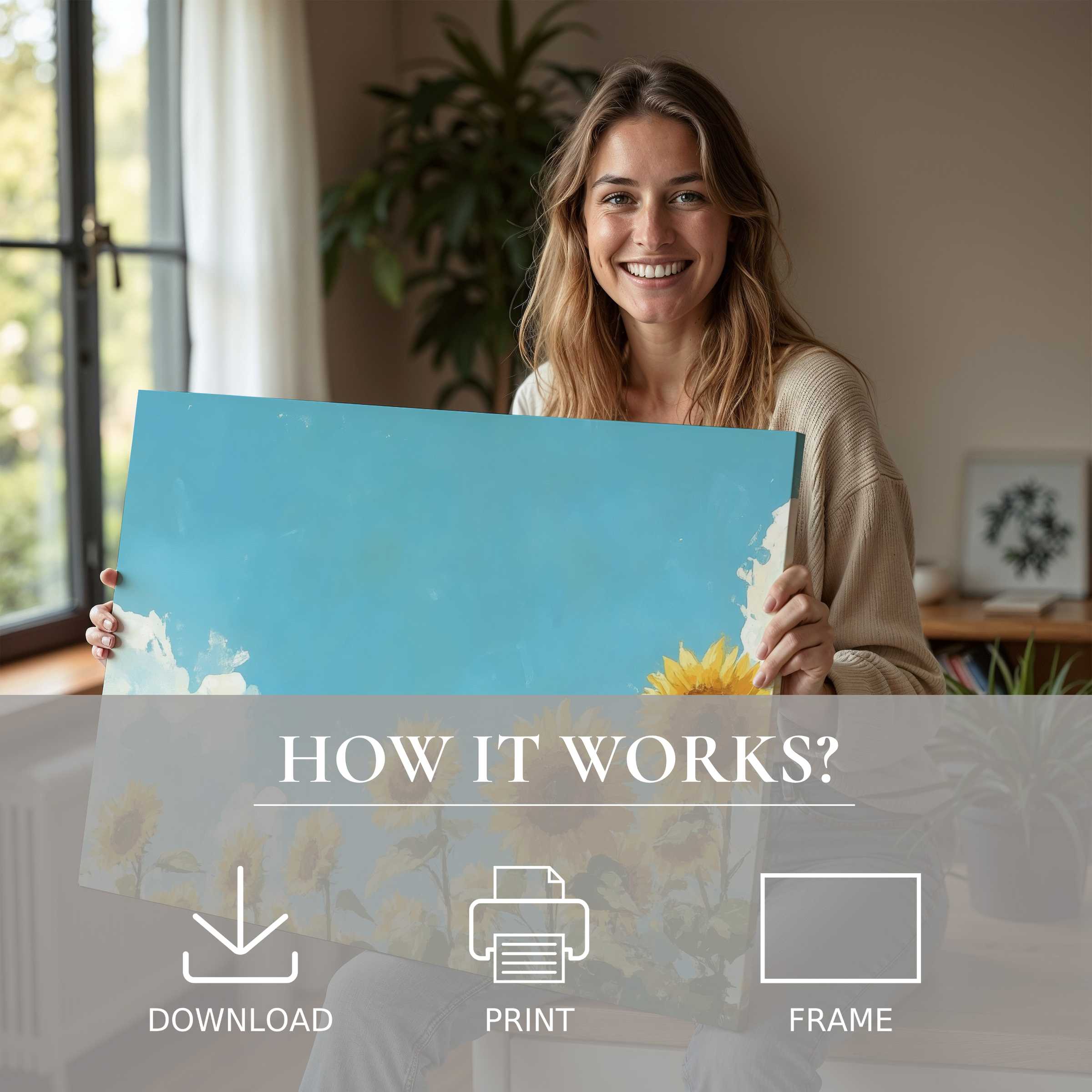 A serene moment in a sunlit, modern home where spring digital art print brings warmth and joy to everyday living