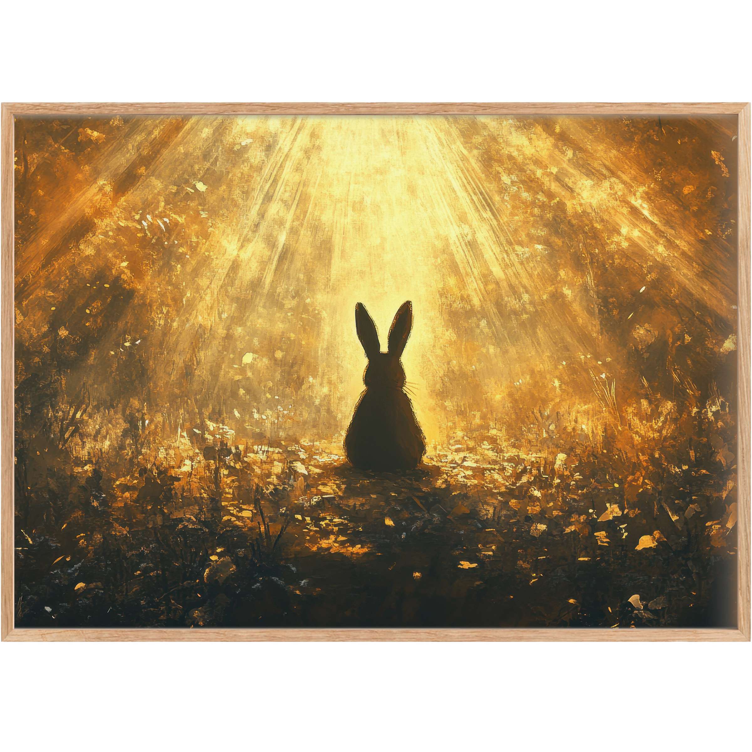 Radiant easter printable wall art featuring a serene rabbit bathed in golden light, evoking warmth and peaceful renewal