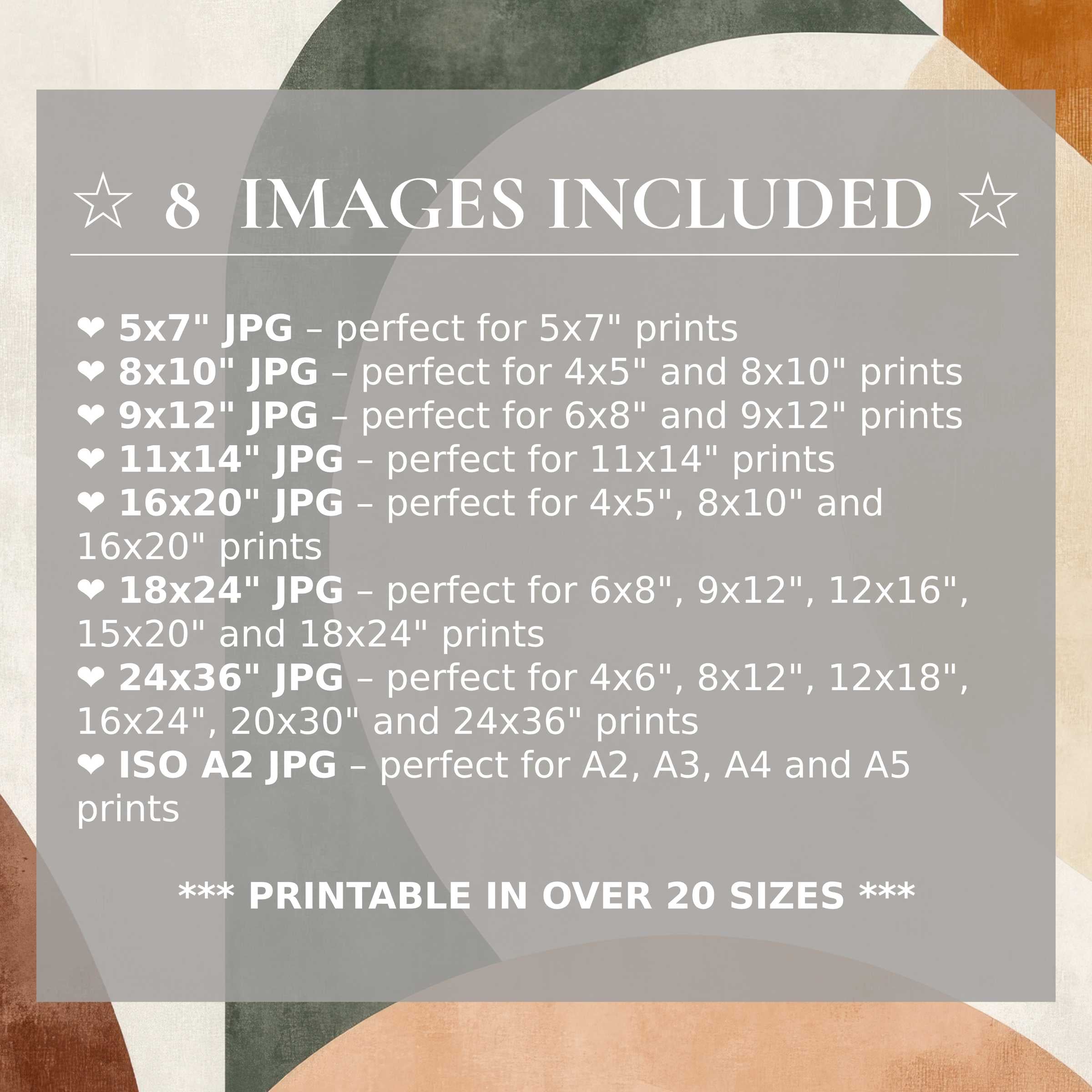 Elegant abstract digital print in warm terracotta, olive, and cream tones, offering 8 high-res sizes included