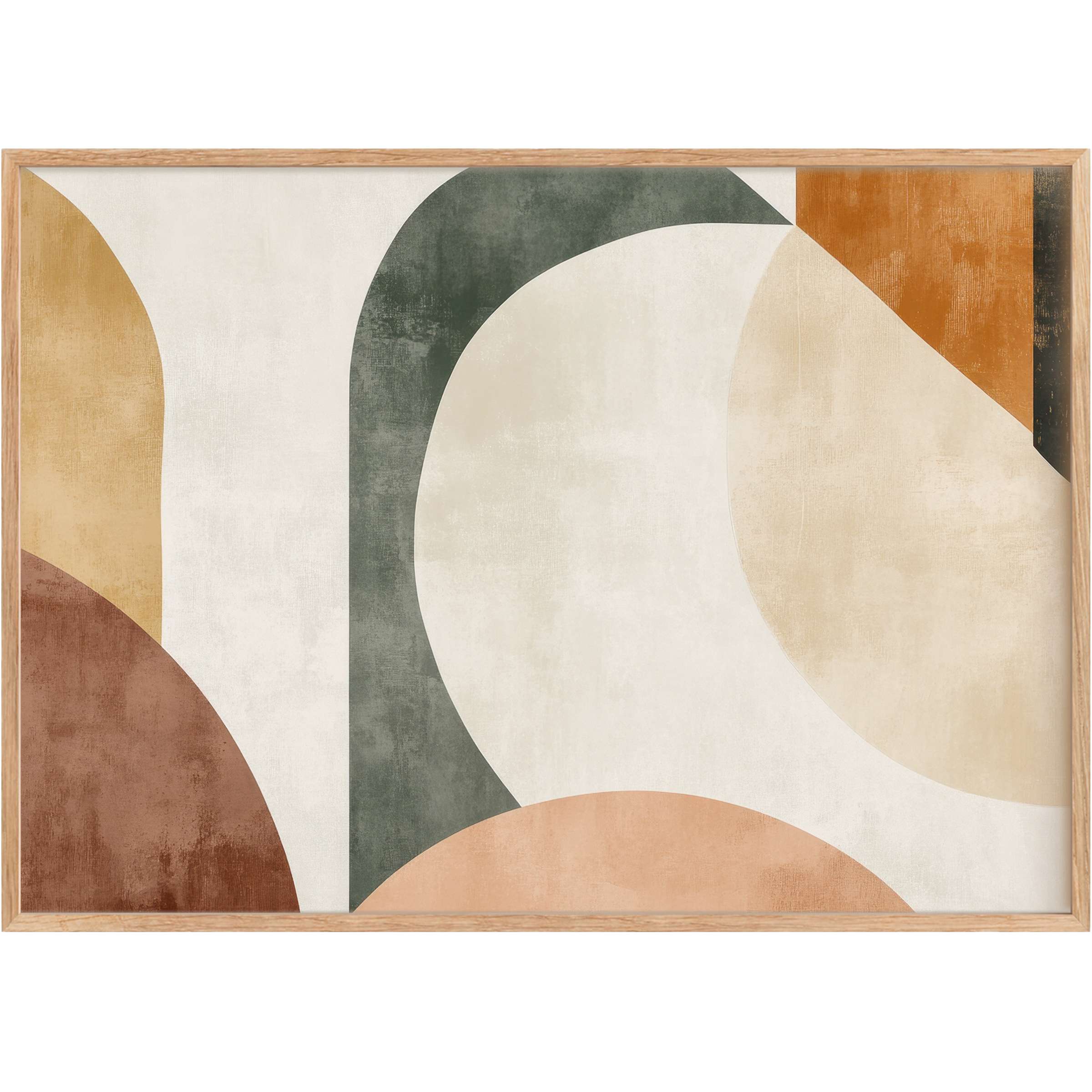 Abstract printable wall art featuring muted earth tones of terracotta, sage, and ochre, creating a warm and serene atmosphere that elevates modern interiors with effortless style
