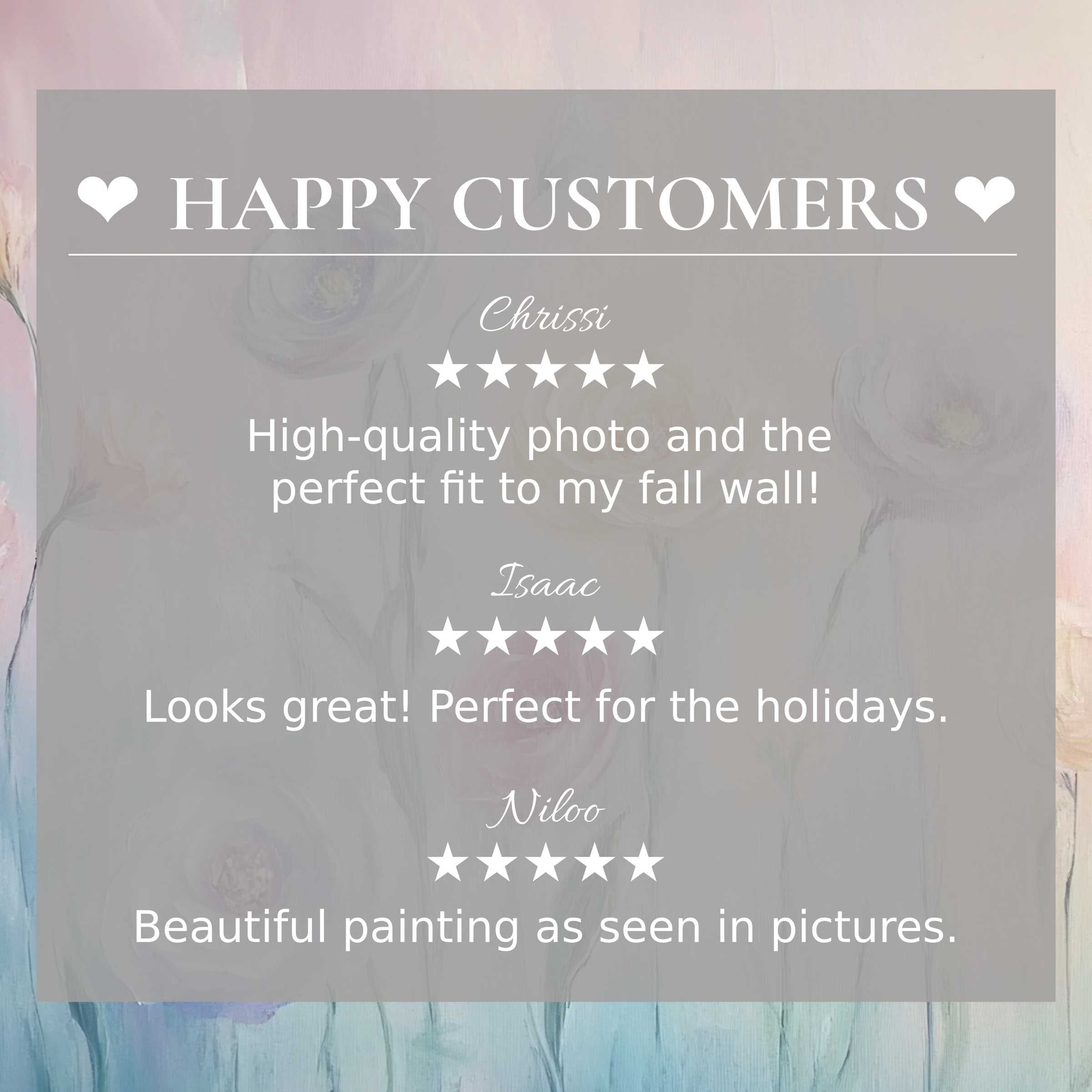 Floral art for Frame TV with abstract pastel background, showcasing happy customer reviews and elegant design