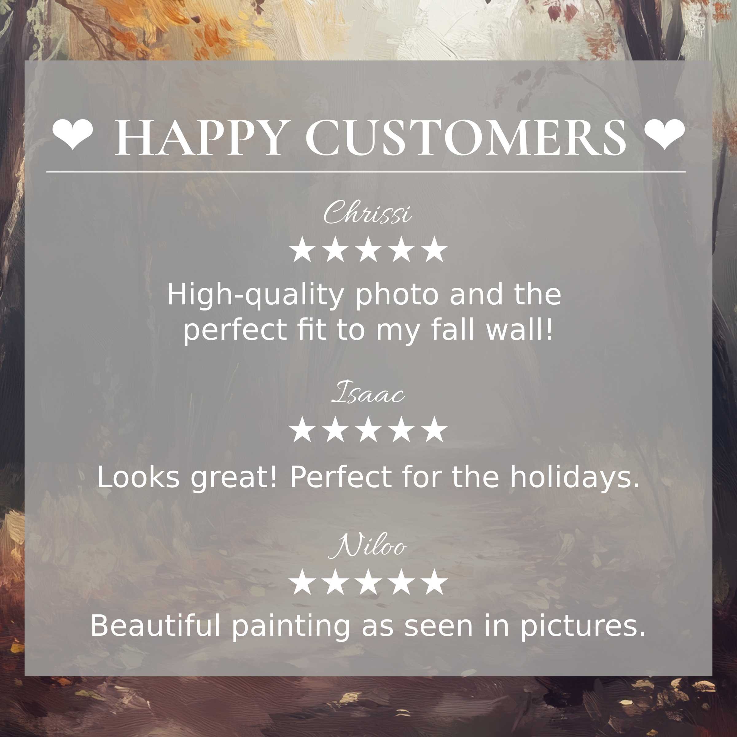 Refined landscape art for Frame TV with abstract autumn tones and happy customer reviews enhancing trust and style appeal