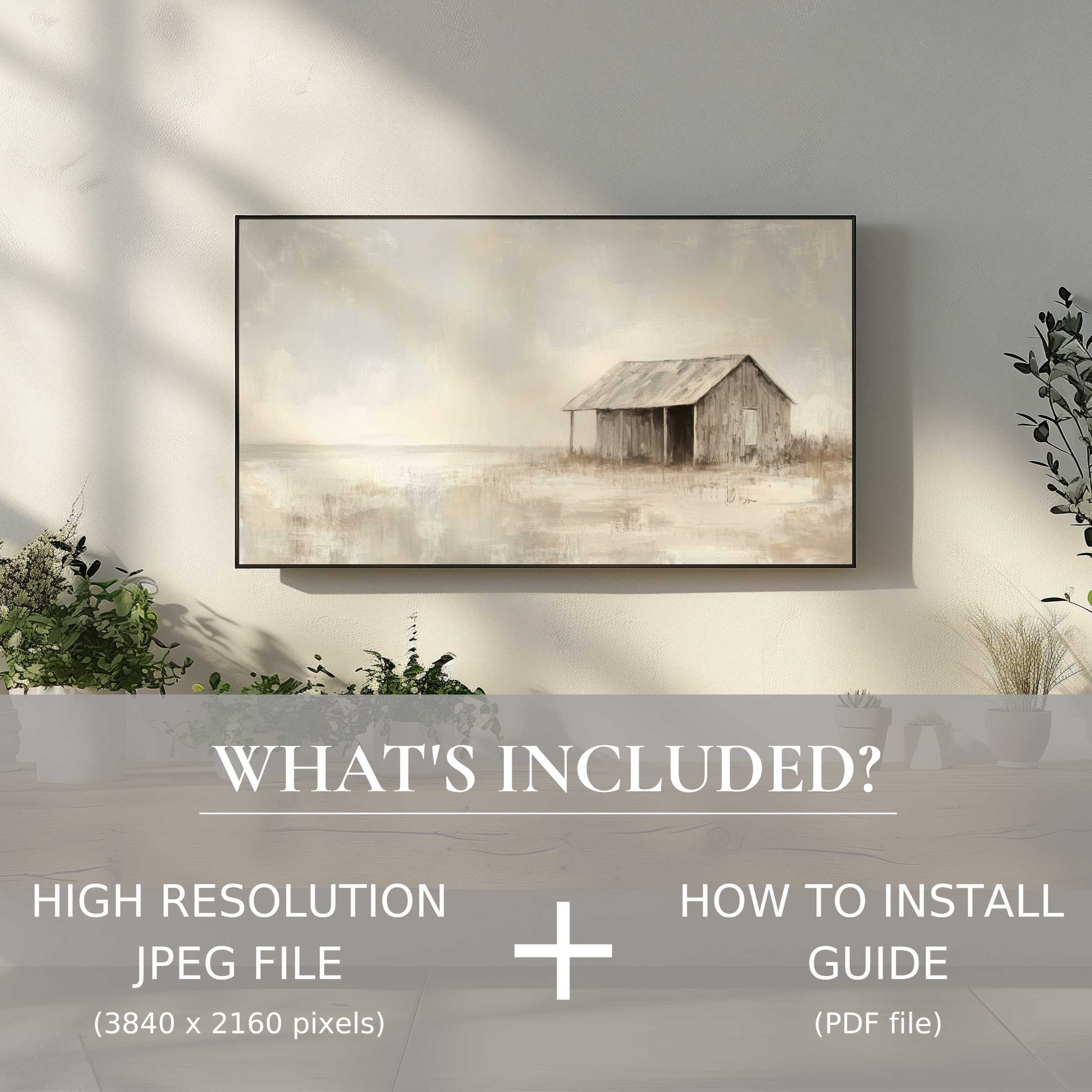 Elegant coastal digital TV art download with easy use, enhancing modern living spaces with serene coastal charm