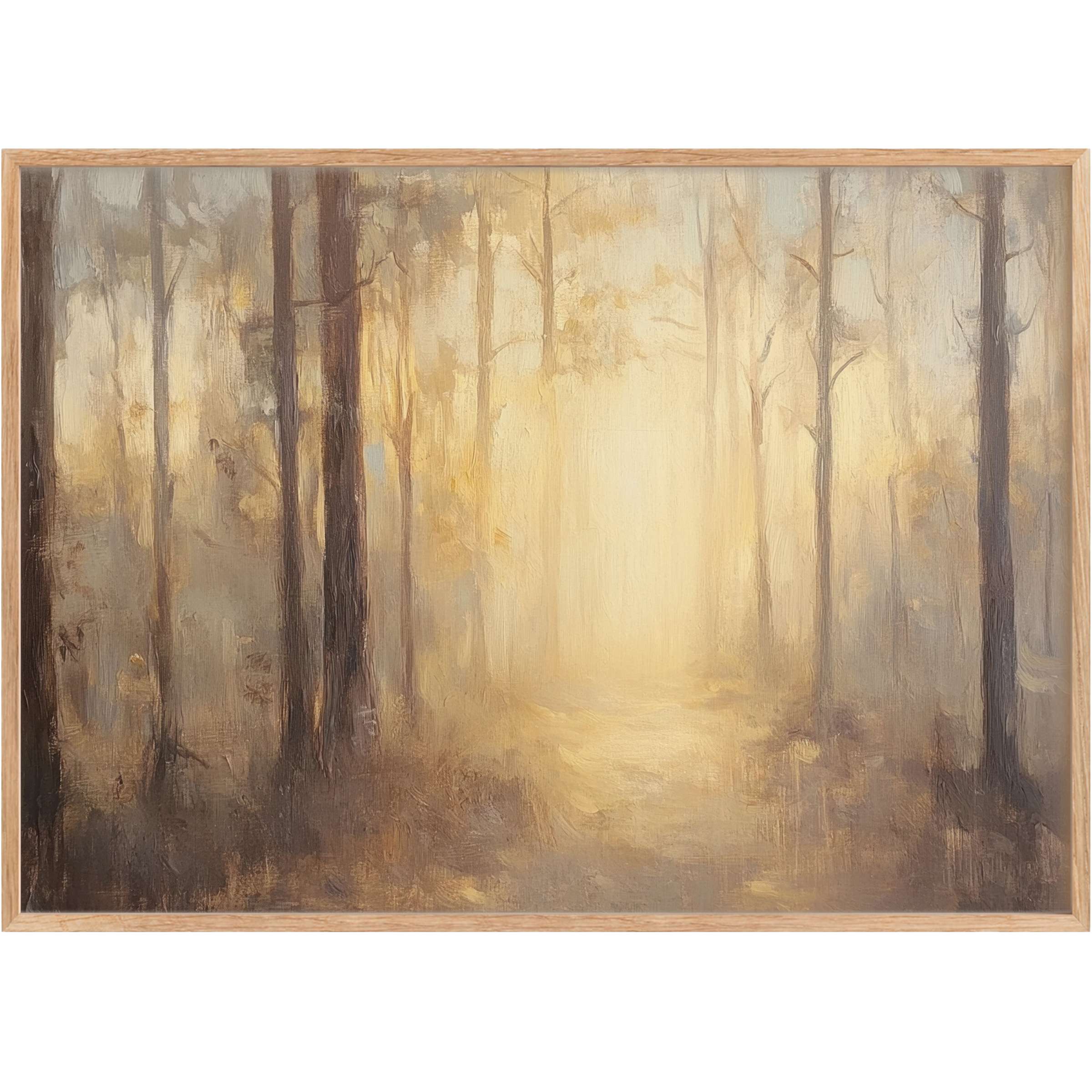 Ethereal fall printable wall art bathed in soft amber and muted browns, invoking serene warmth and timeless autumn elegance