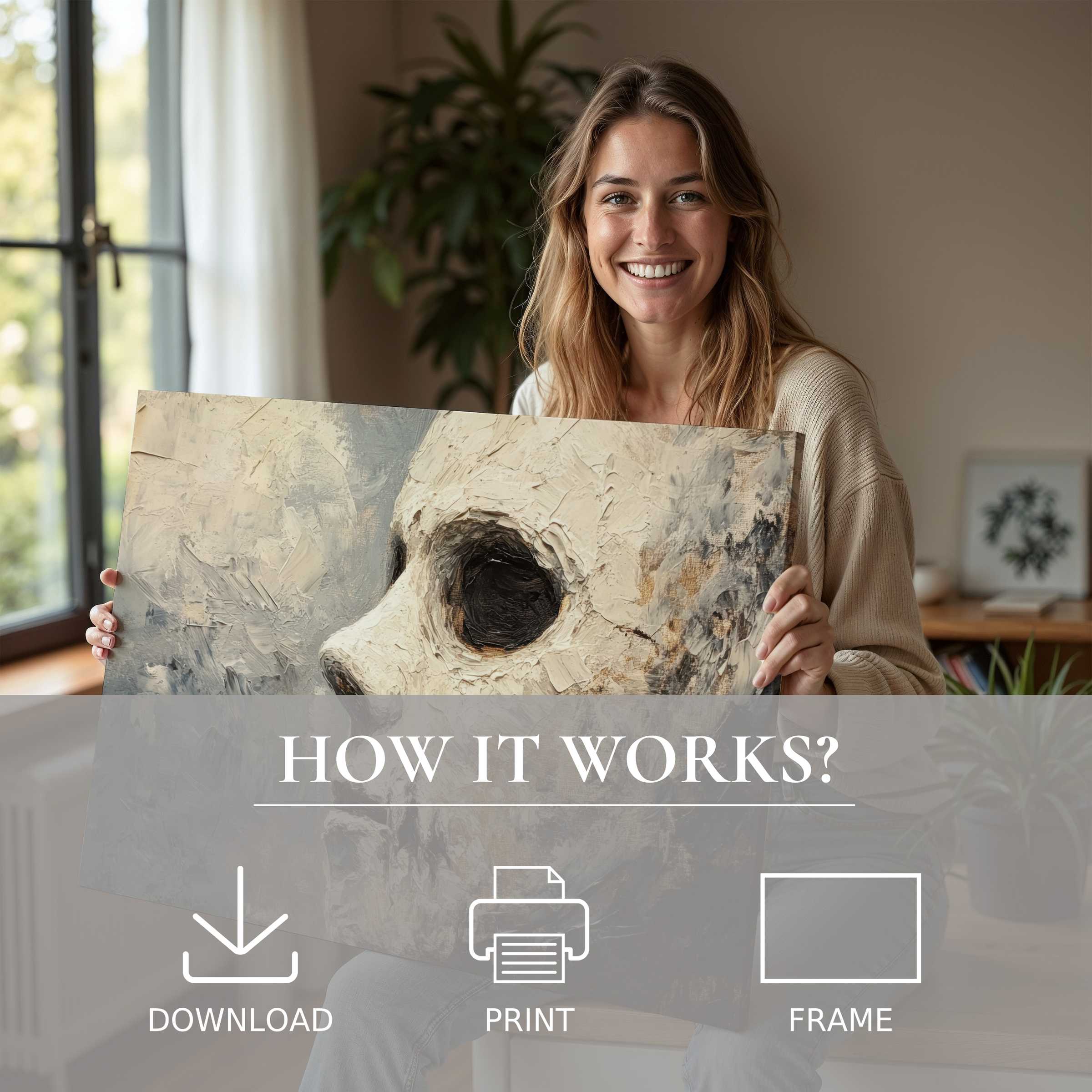 A serene moment reveals the transformative allure of a Halloween digital art print, blending cozy modern living with effortless elegance
