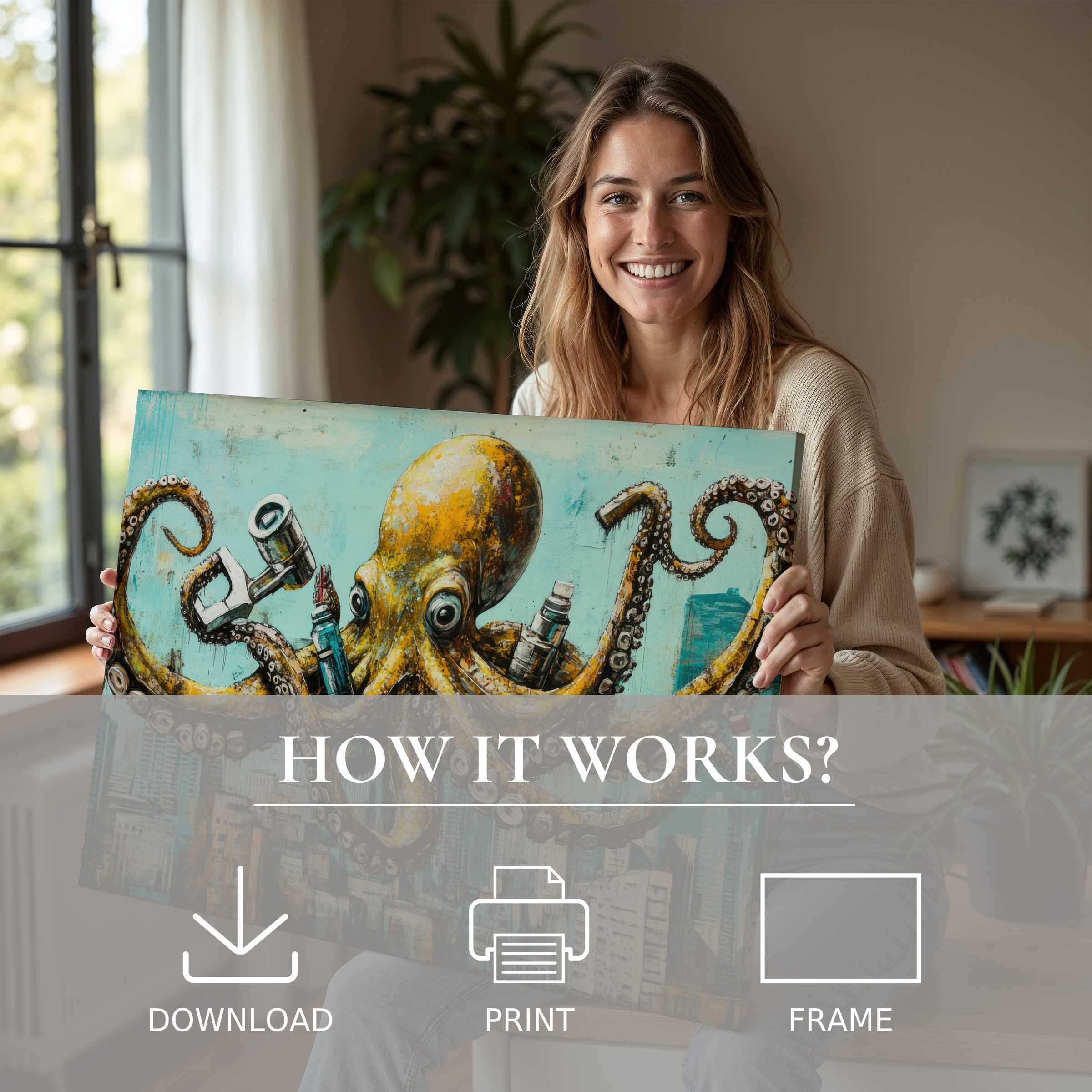 A serene moment of joy embracing street art digital art print, transforming modern living with effortless, inspired elegance