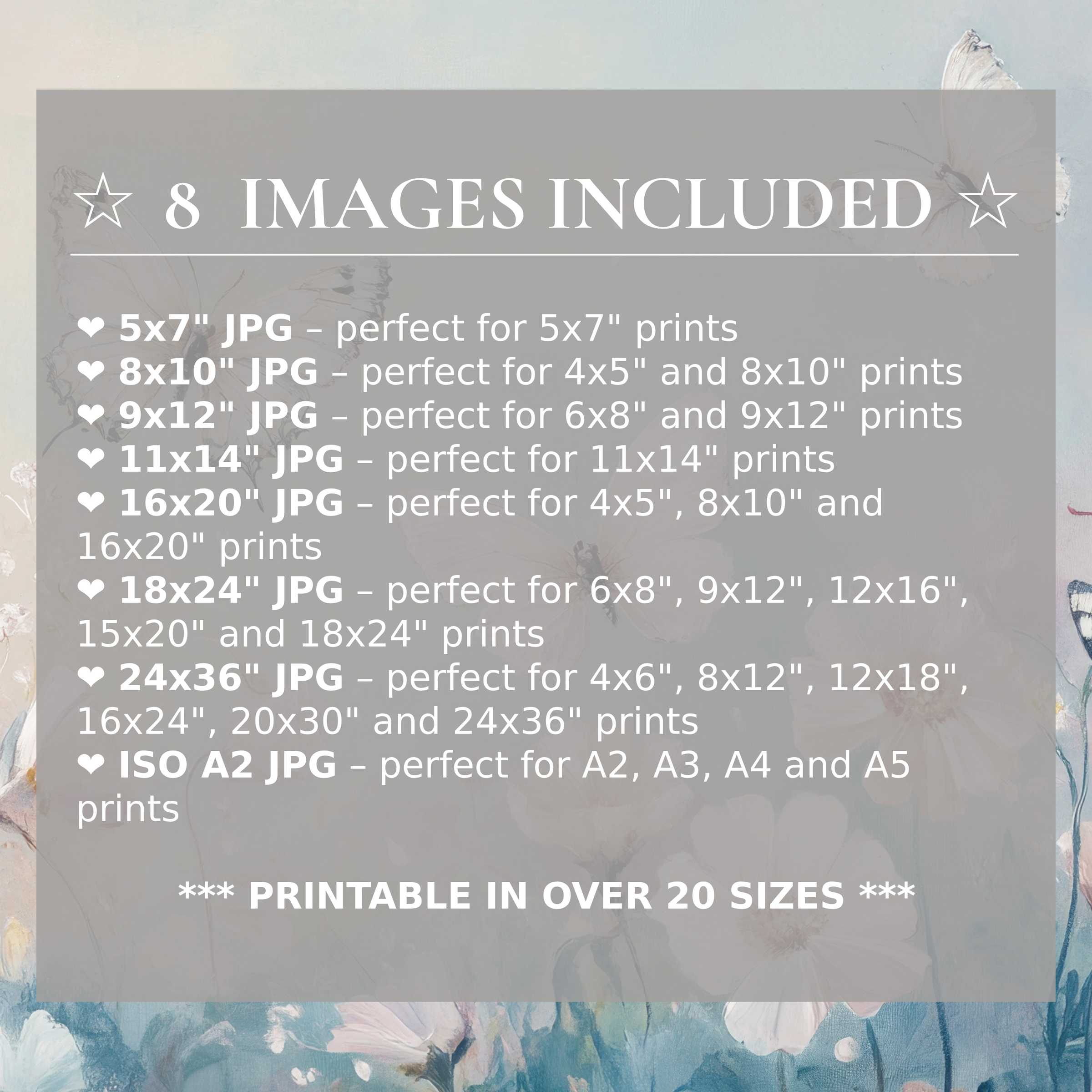 Nursery digital print in soft pastels with delicate butterflies, offering 8 high-res sizes to elevate modern interiors