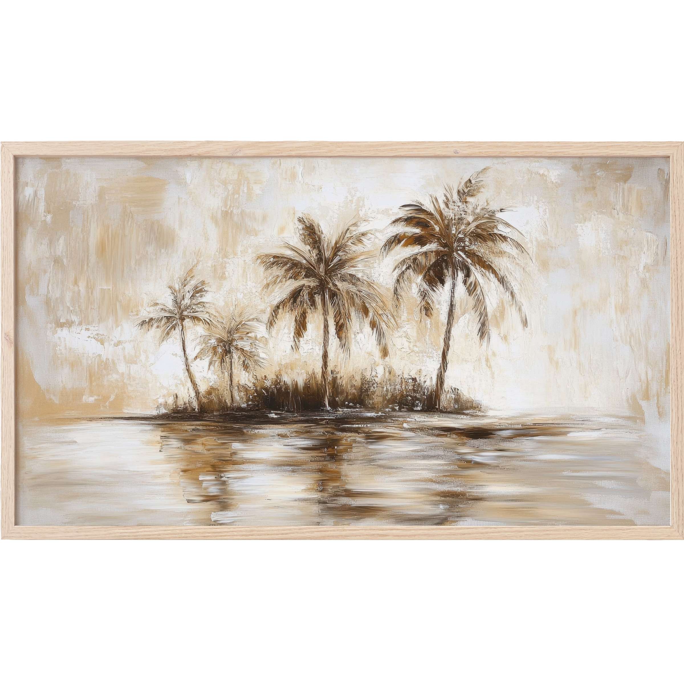 Vintage Frame TV Art depicting serene palm trees in muted beige and brown tones with a soft, textured style