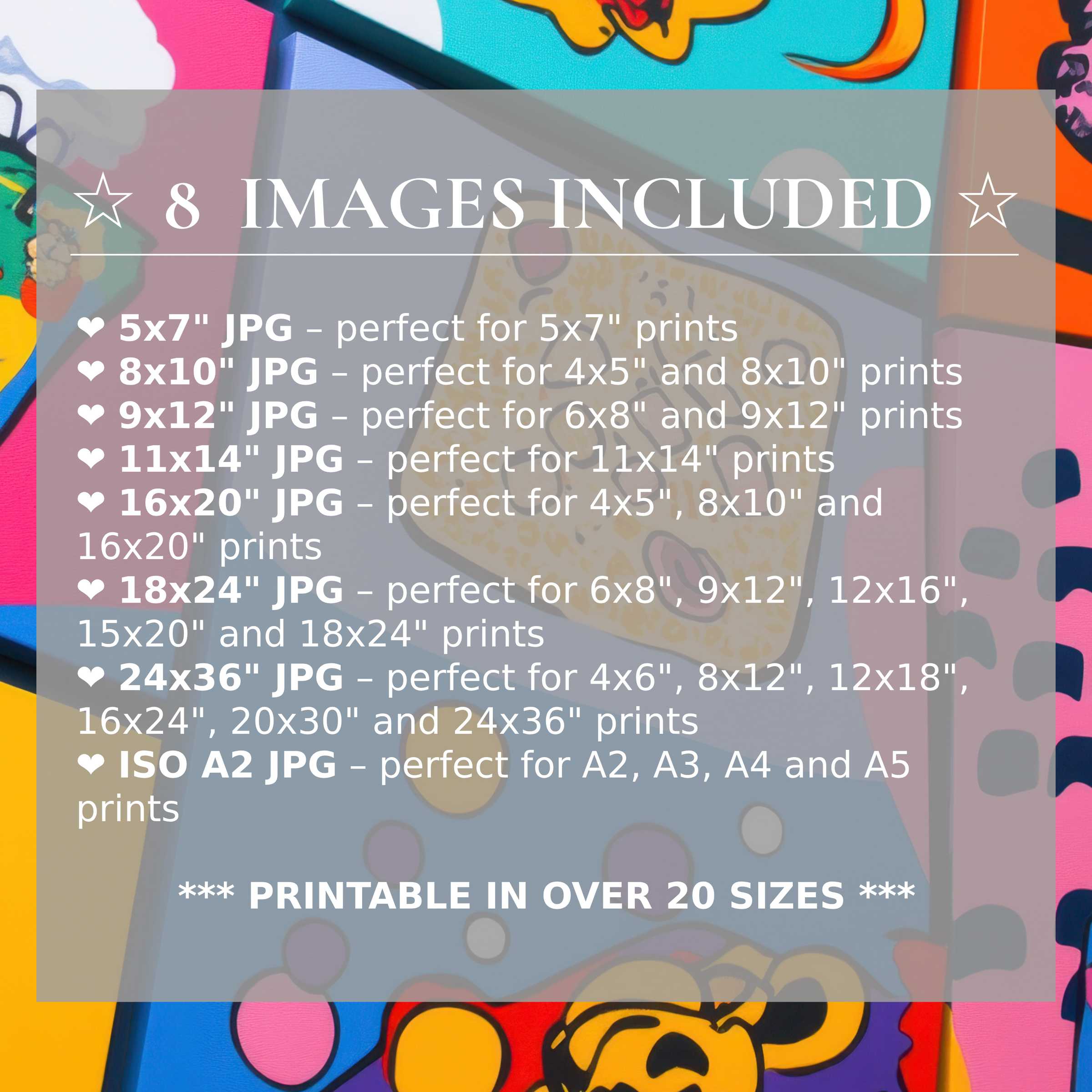 Radiant pop art digital print in vibrant oranges, blues, and pinks, elevating modern interiors with bold style Includes 8 high-quality sizes with download