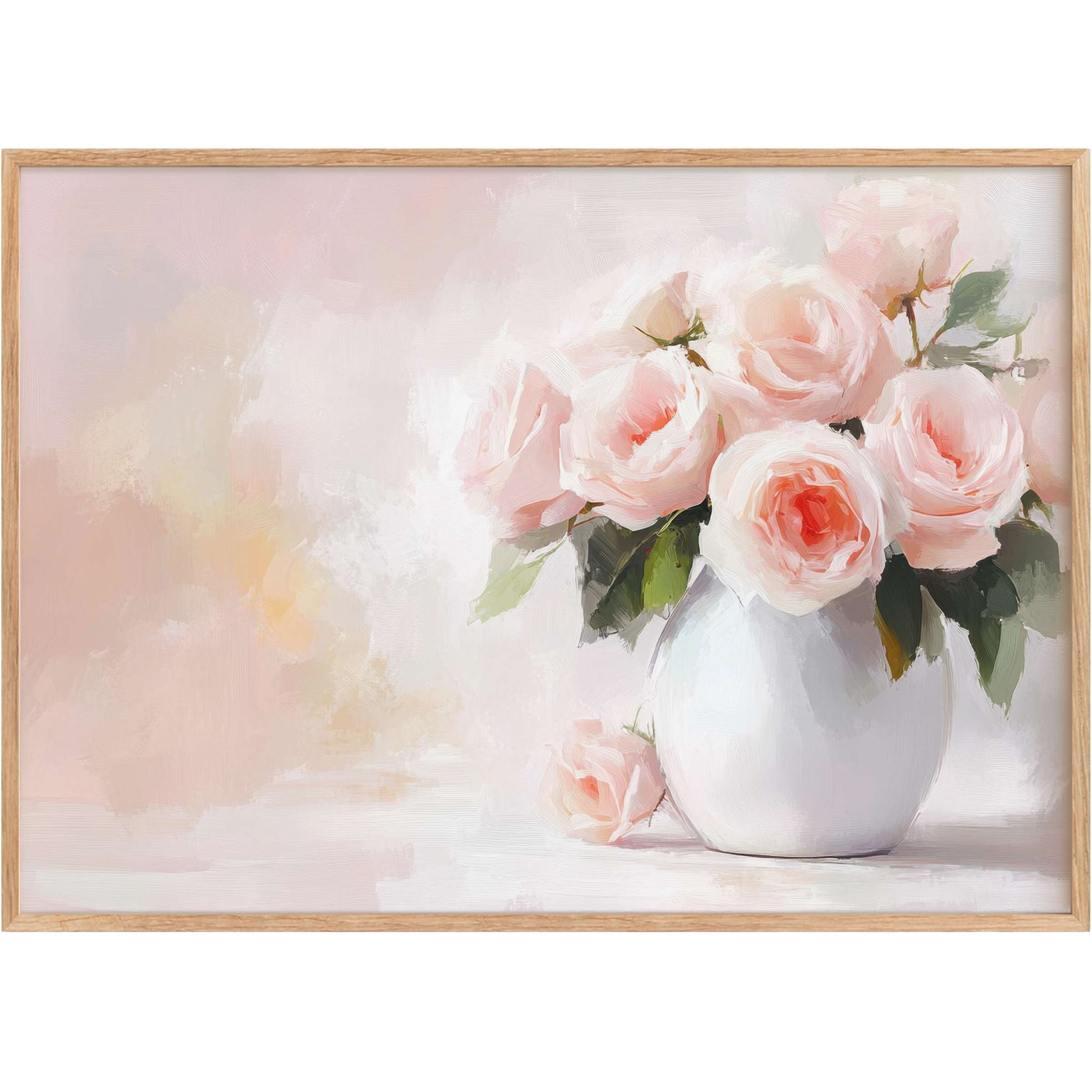 Soft blush and ivory tones bloom in this floral printable wall art, evoking a serene, elegant ambiance for refined interiors