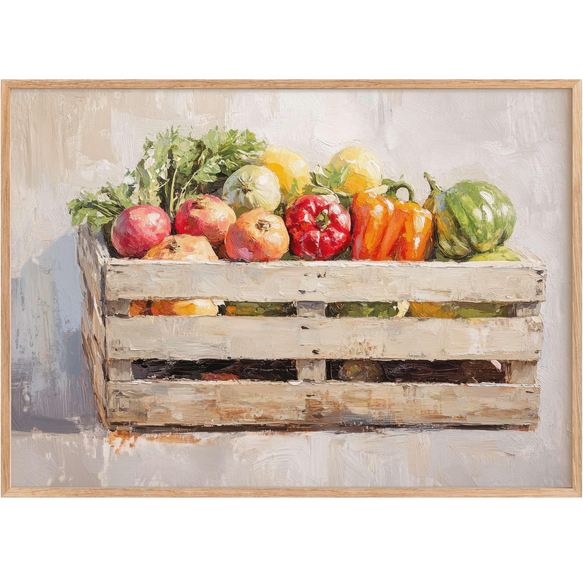 Rustic charm meets vibrant harvest hues in this farmhouse printable wall art, infusing interiors with a warm, inviting glow