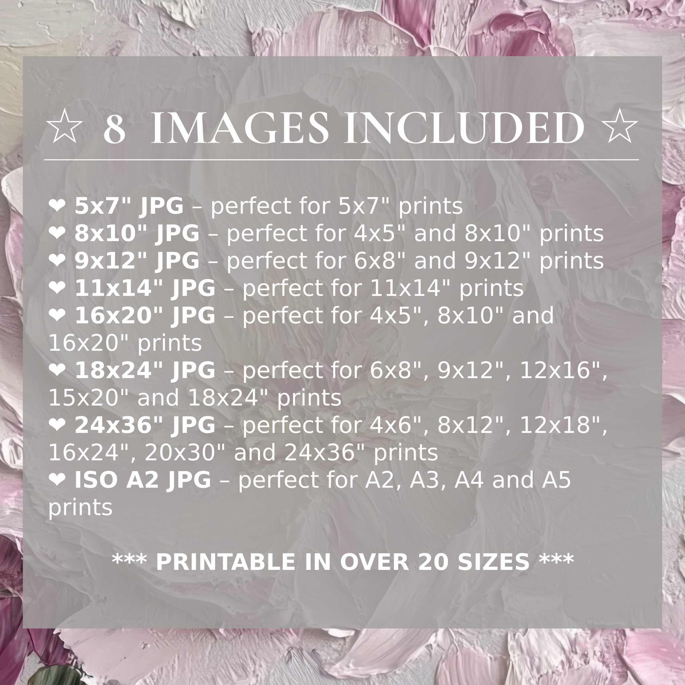 Spring digital print radiates serene blush pinks and soft lilacs, elevating modern interiors with timeless beauty Includes 8 high-quality sizes for effortless, flexible decor