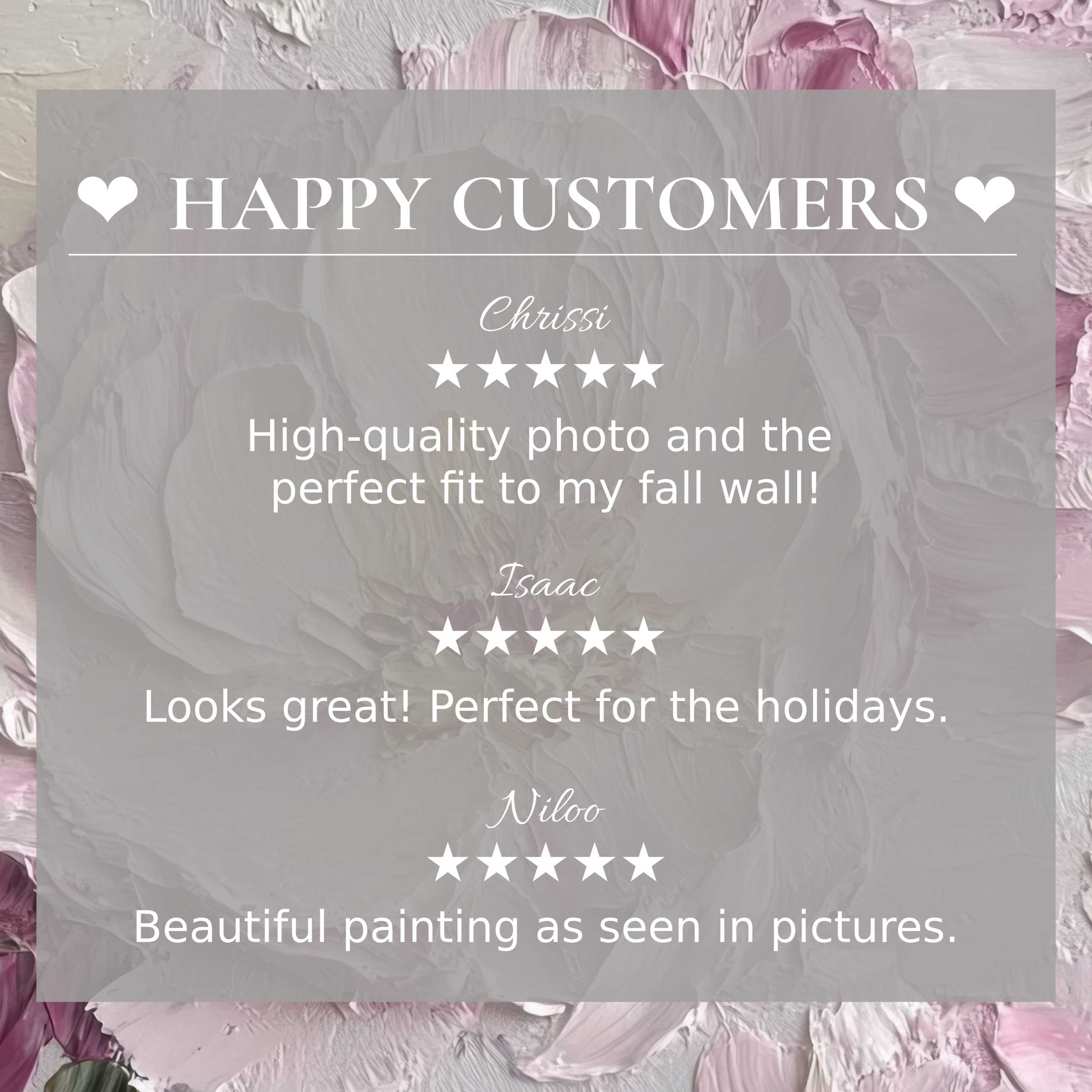 Elegant spring art for Frame TV with textured floral hues, showcasing happy customer reviews to inspire trust and style