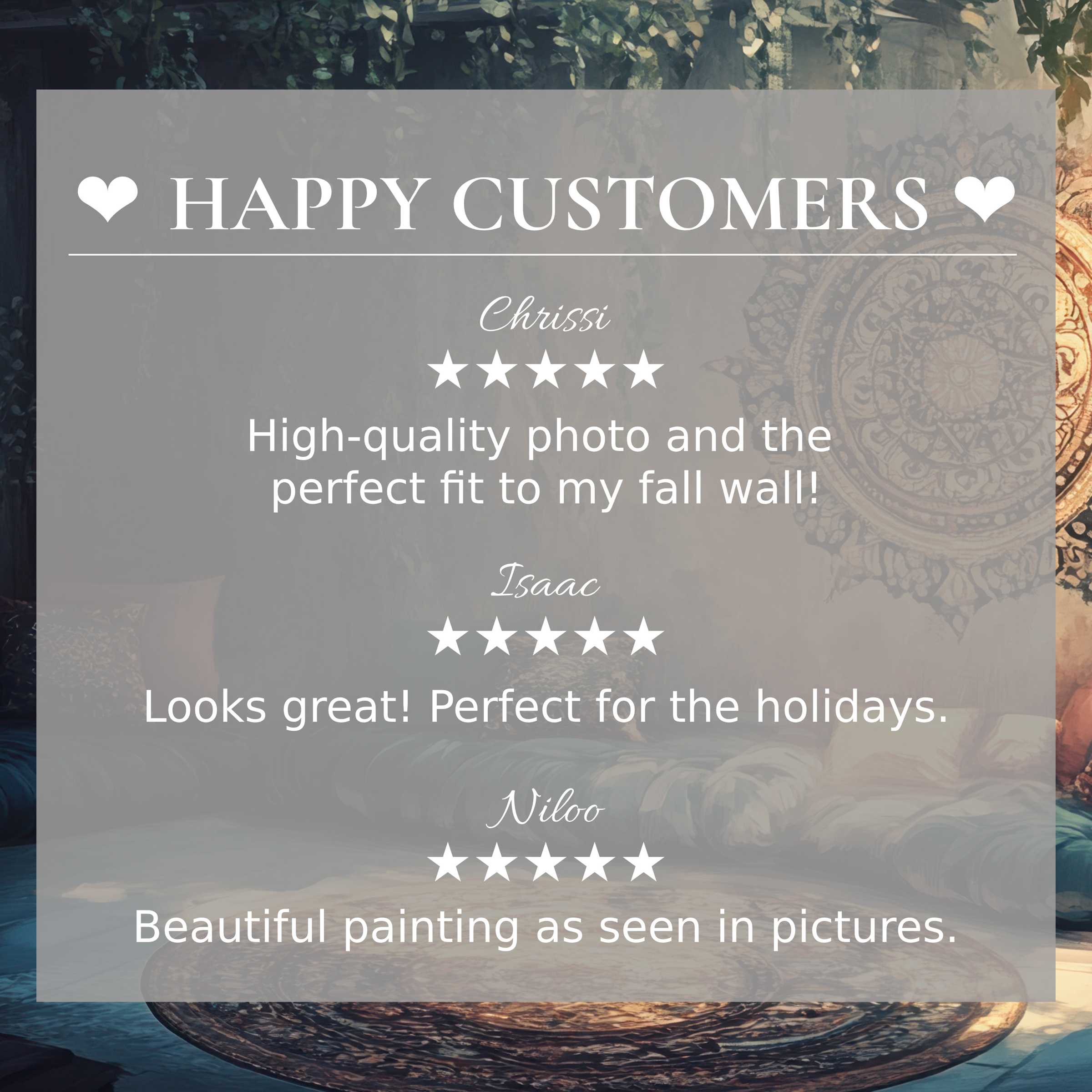 Boho art for Frame TV with abstract mandala background; happy customer reviews build trust and elegant appeal