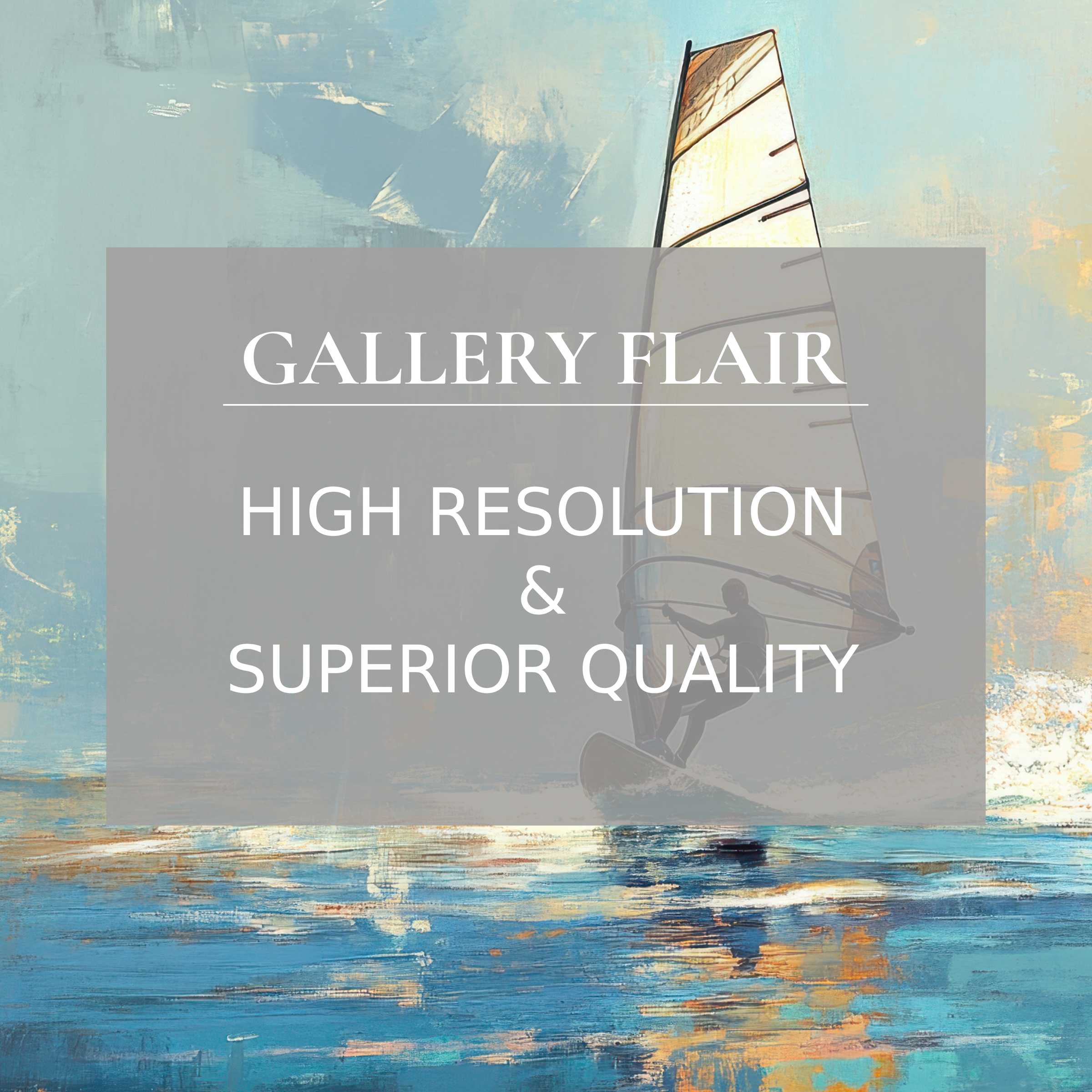 Calming beach printable art capturing a radiant sailboarder on shimmering waters, enhancing modern interiors with refined, high-quality detail