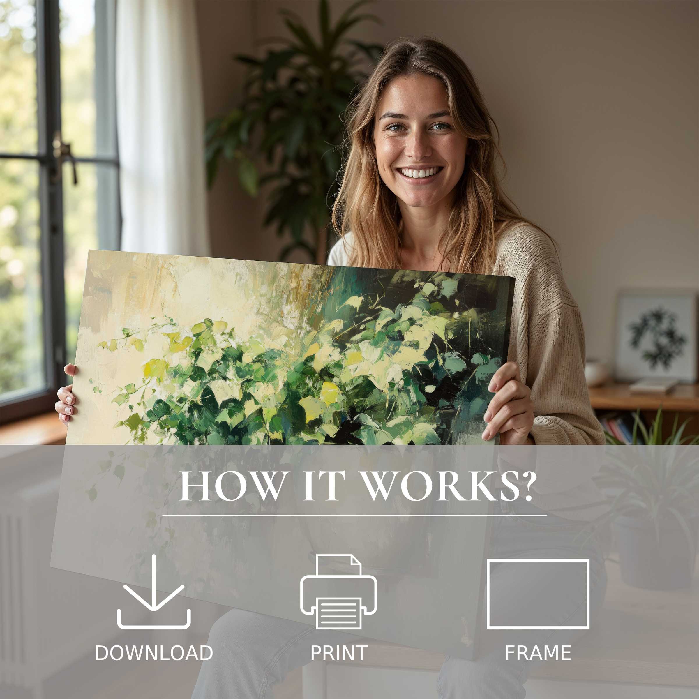 Elegant botanical digital art print inspires serene joy in a modern home, effortlessly transforming living spaces with nature’s grace