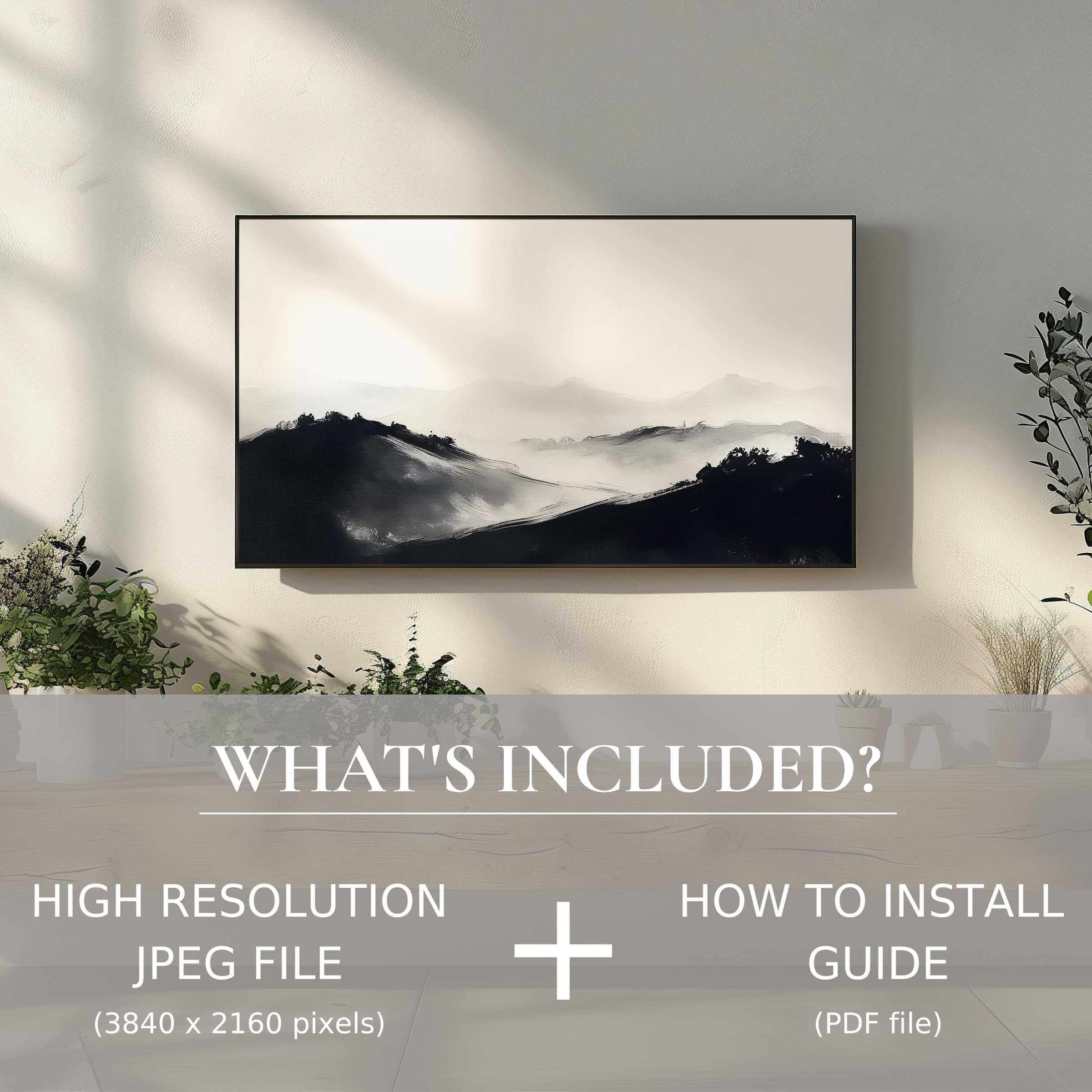 Elegant black and white digital TV art download enhances modern living spaces with easy digital use and high-resolution charm