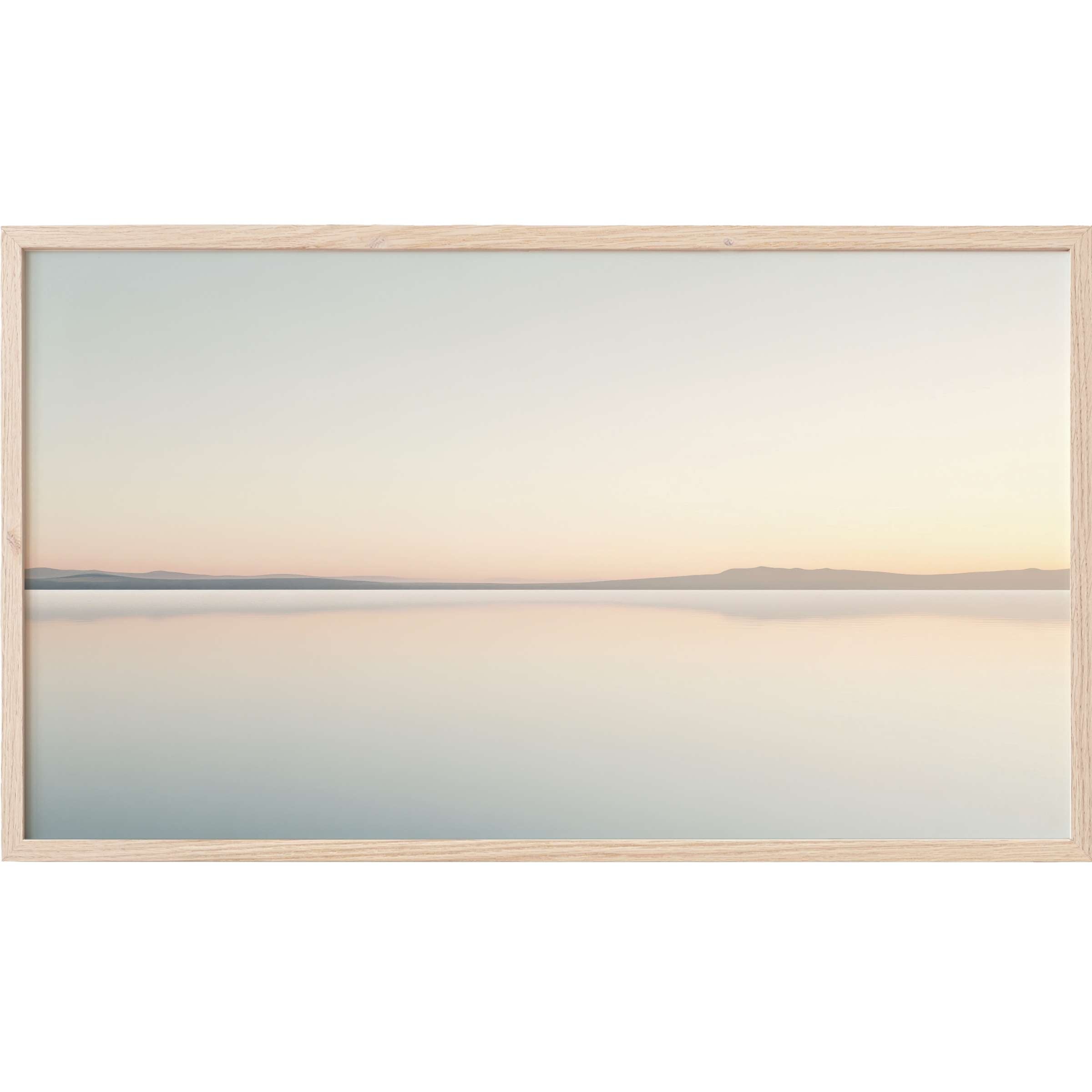 Serene lakescape in soft pastel hues with gentle gradients, perfect neutral Frame TV Art for tranquil spaces
