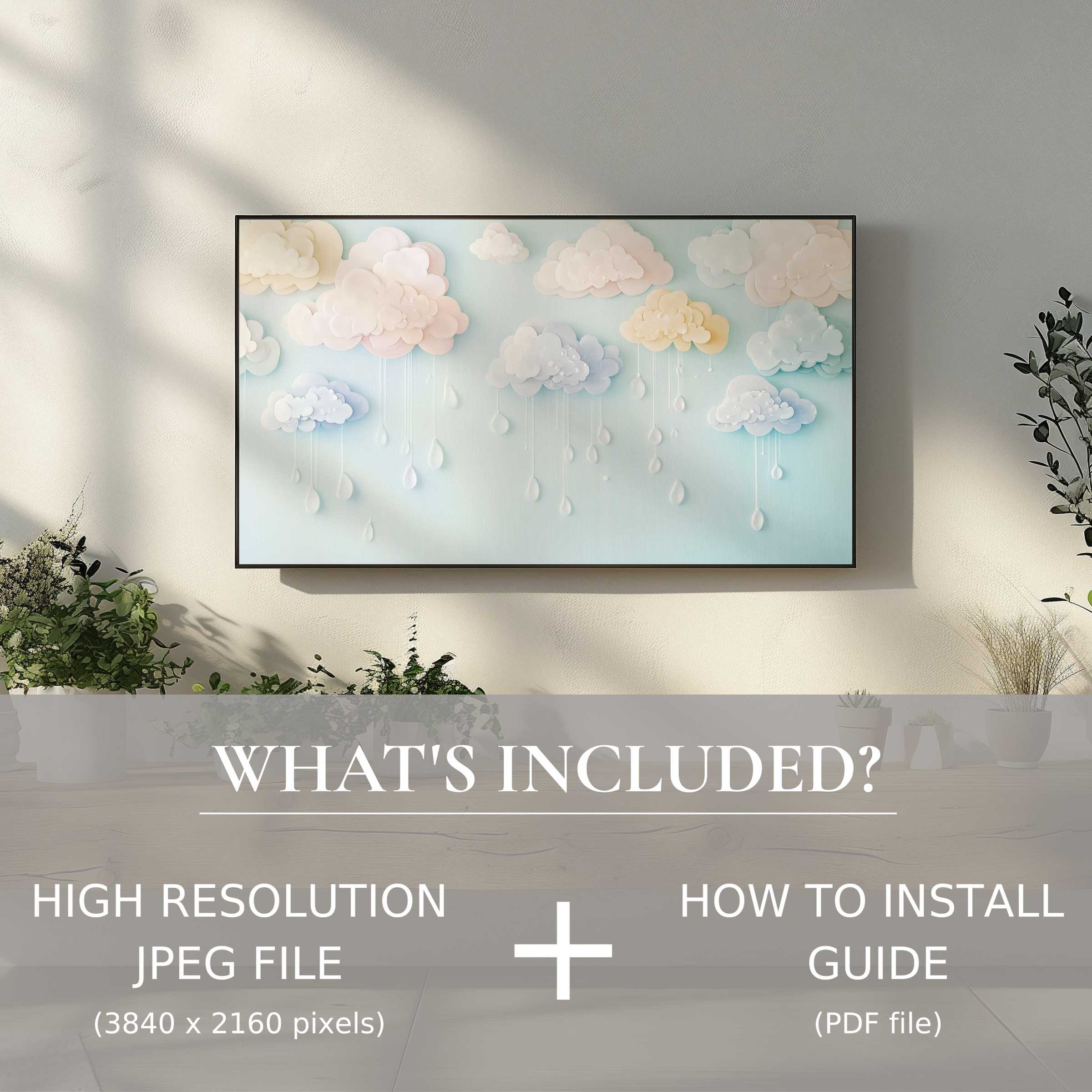 Elegant nursery digital TV art download with easy digital use, enhancing modern spaces with soft cloud designs