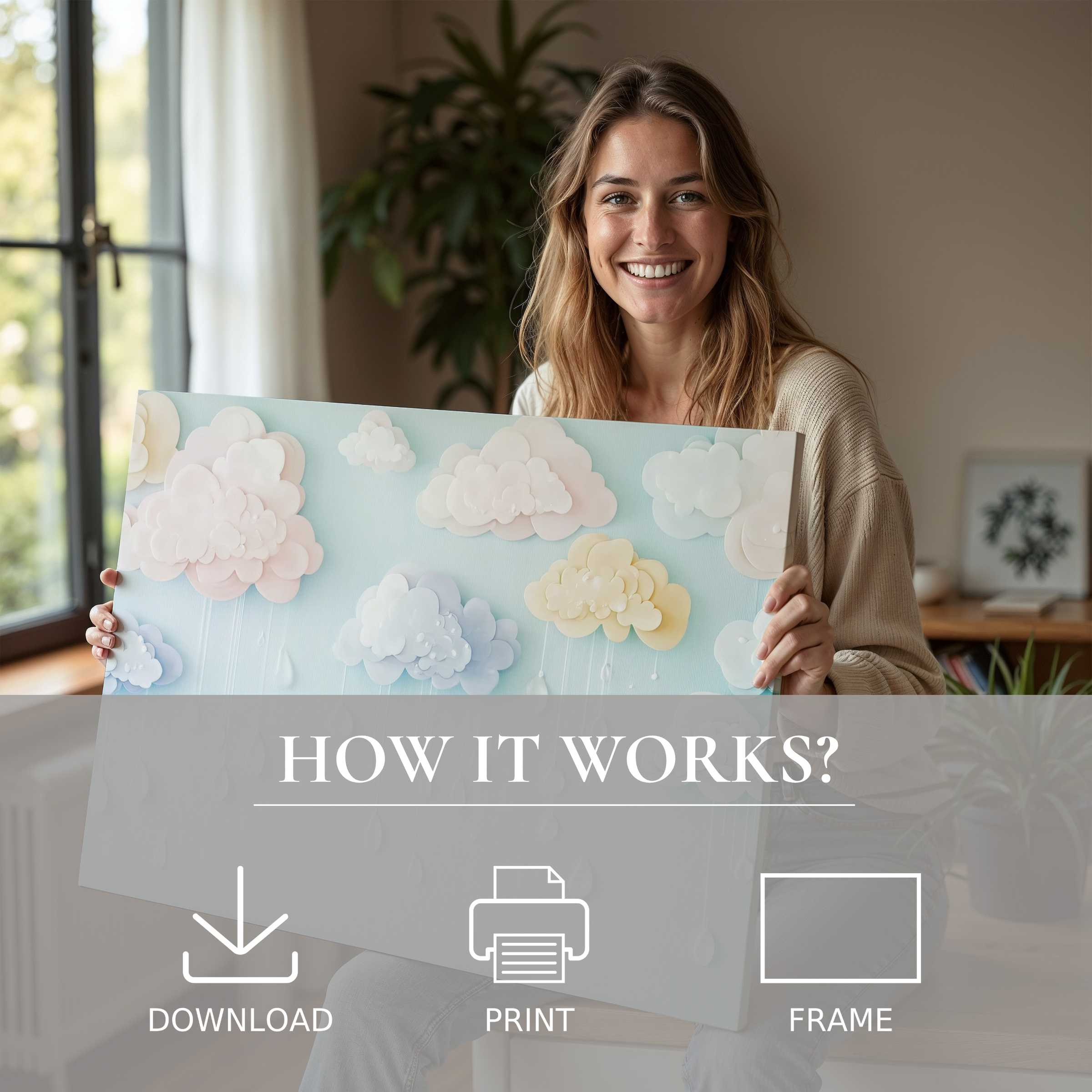 A serene moment capturing the joy of living with nursery digital art print, bringing warmth and light to a modern home