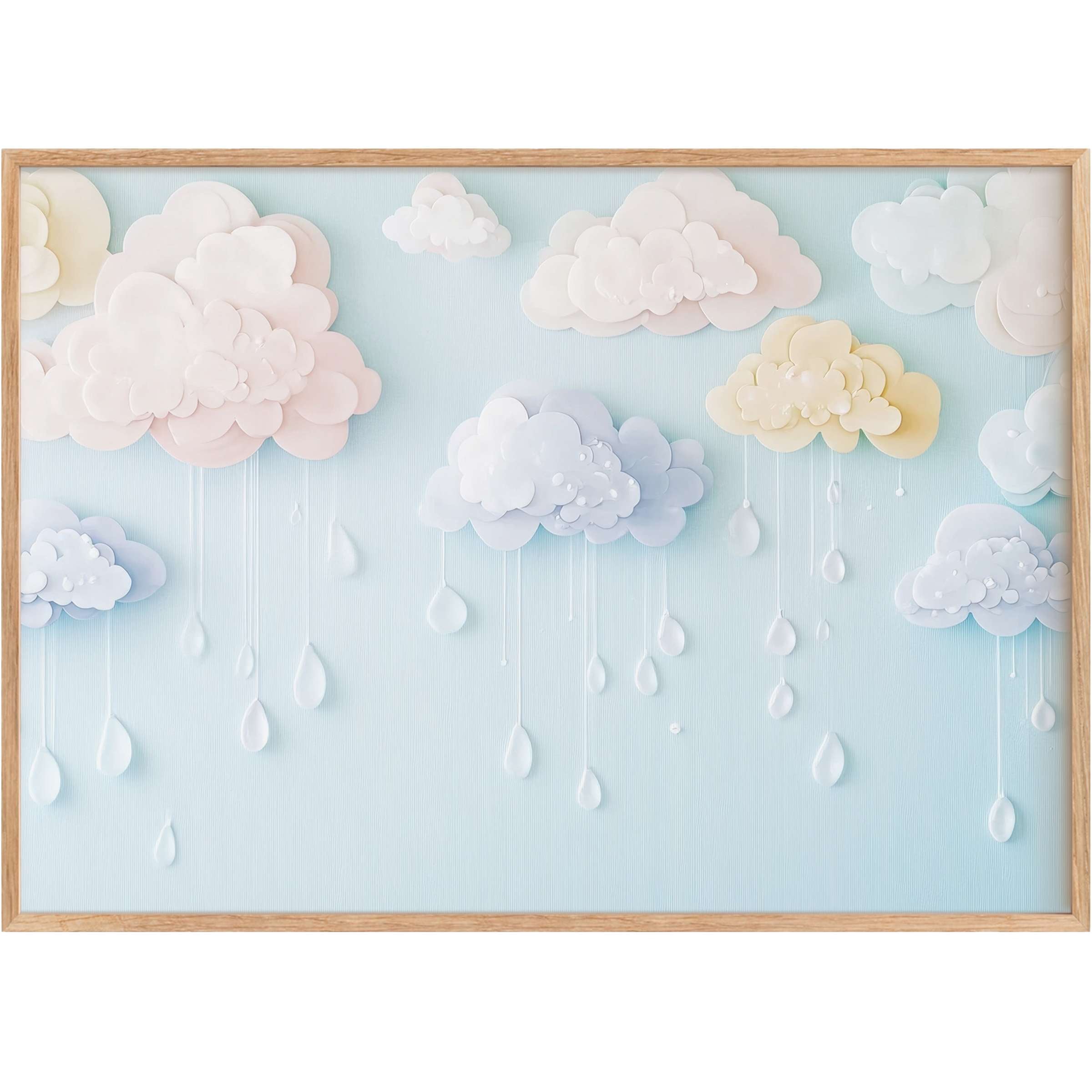 Soft pastel clouds in gentle blues, pinks, and creams create a calming, dreamy vibe in this nursery printable wall art