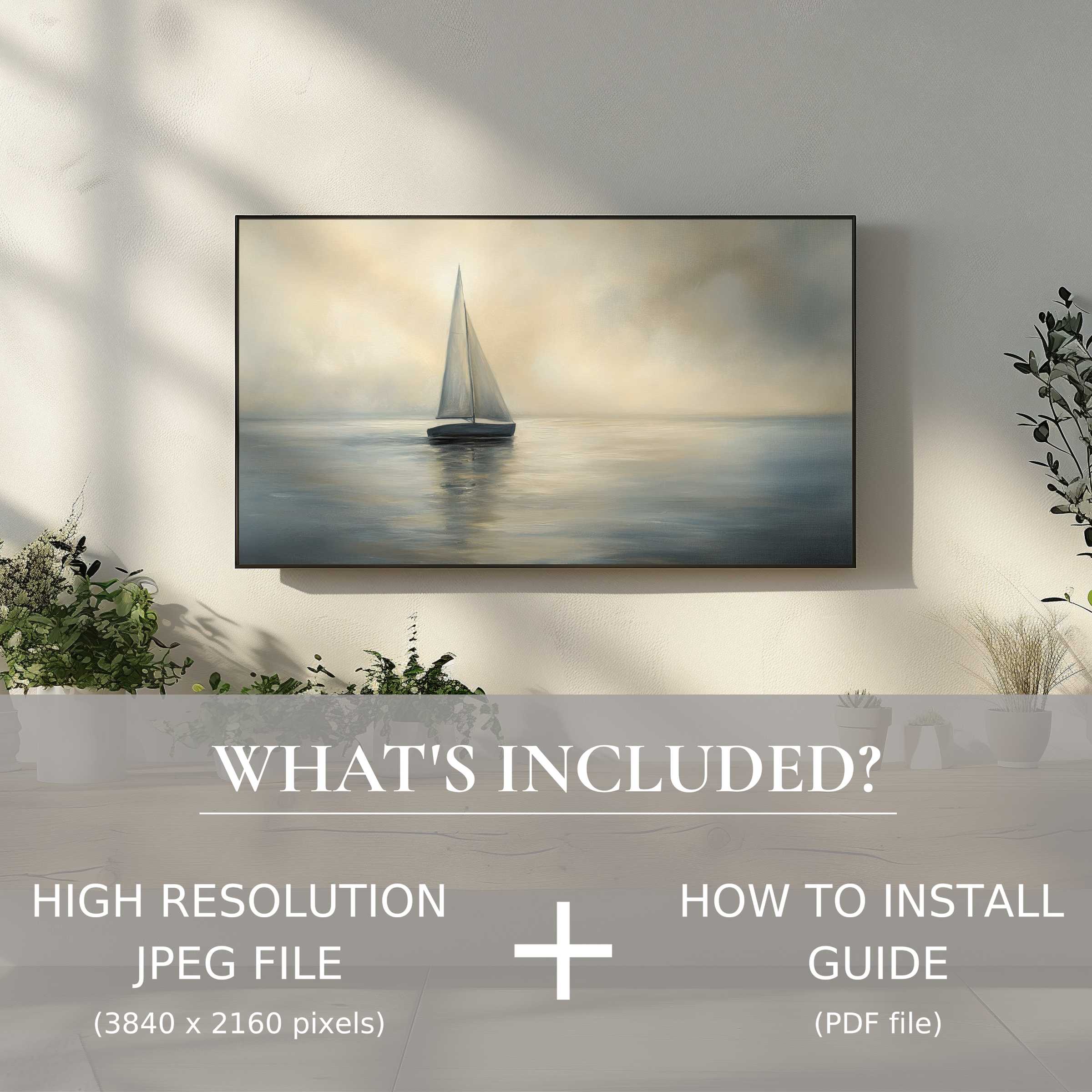 Elegant coastal digital TV art download, easy digital use to elevate serene living spaces with tranquil style