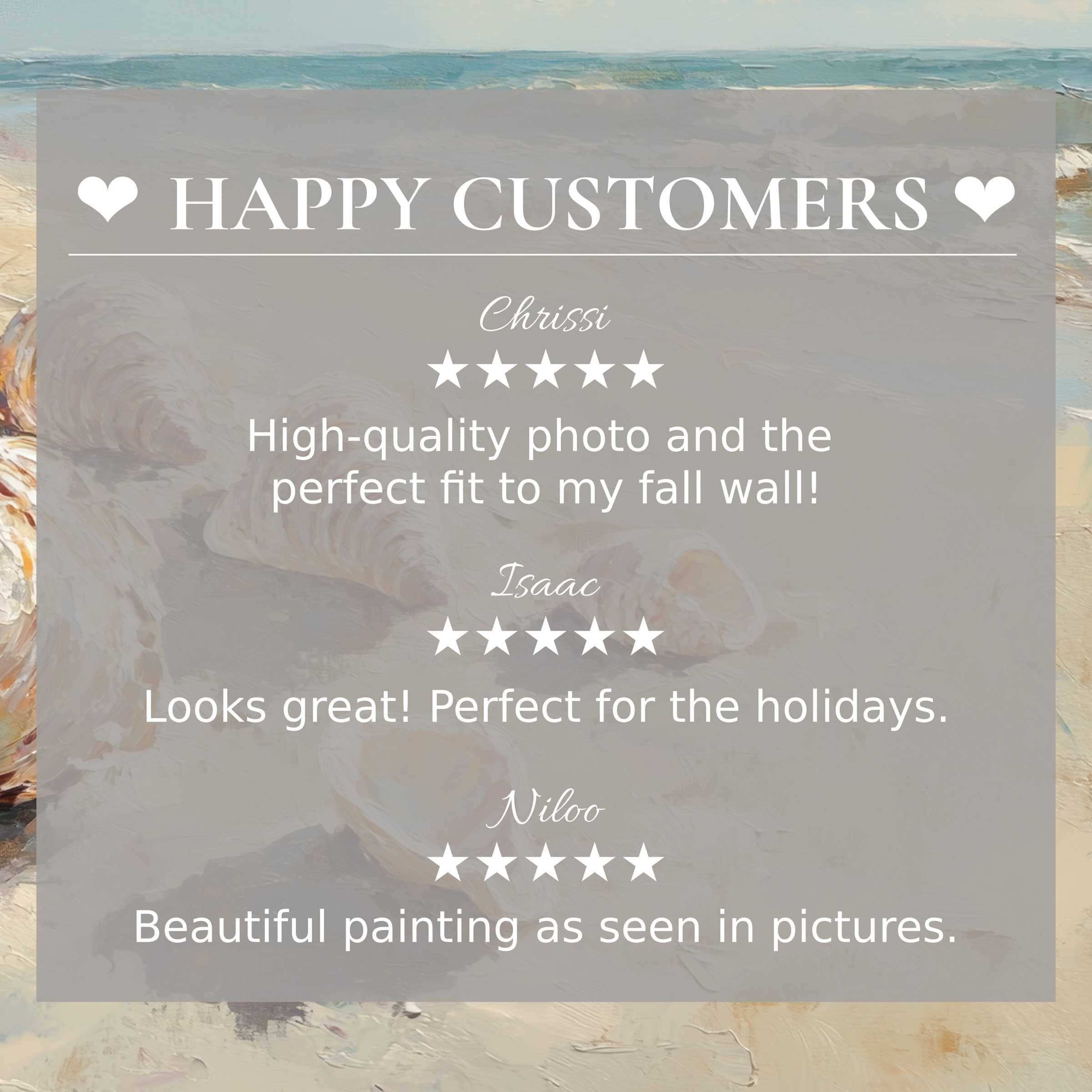 Positive reviews and happy customer quotes over elegant abstract sunset colors in summer art for Frame TV