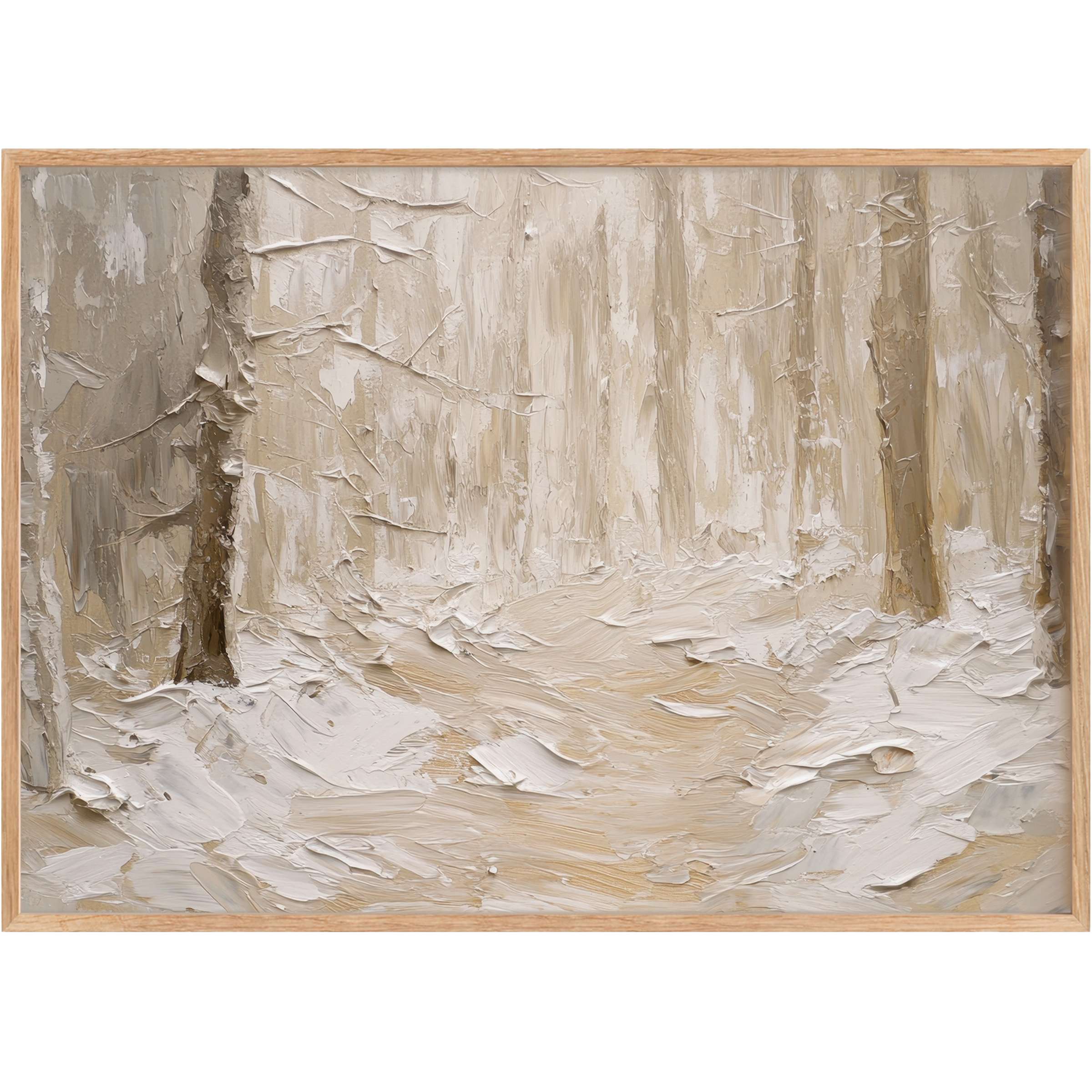 Serene spring printable wall art featuring soft beige and cream tones, evoking a calming, natural woodland retreat vibe