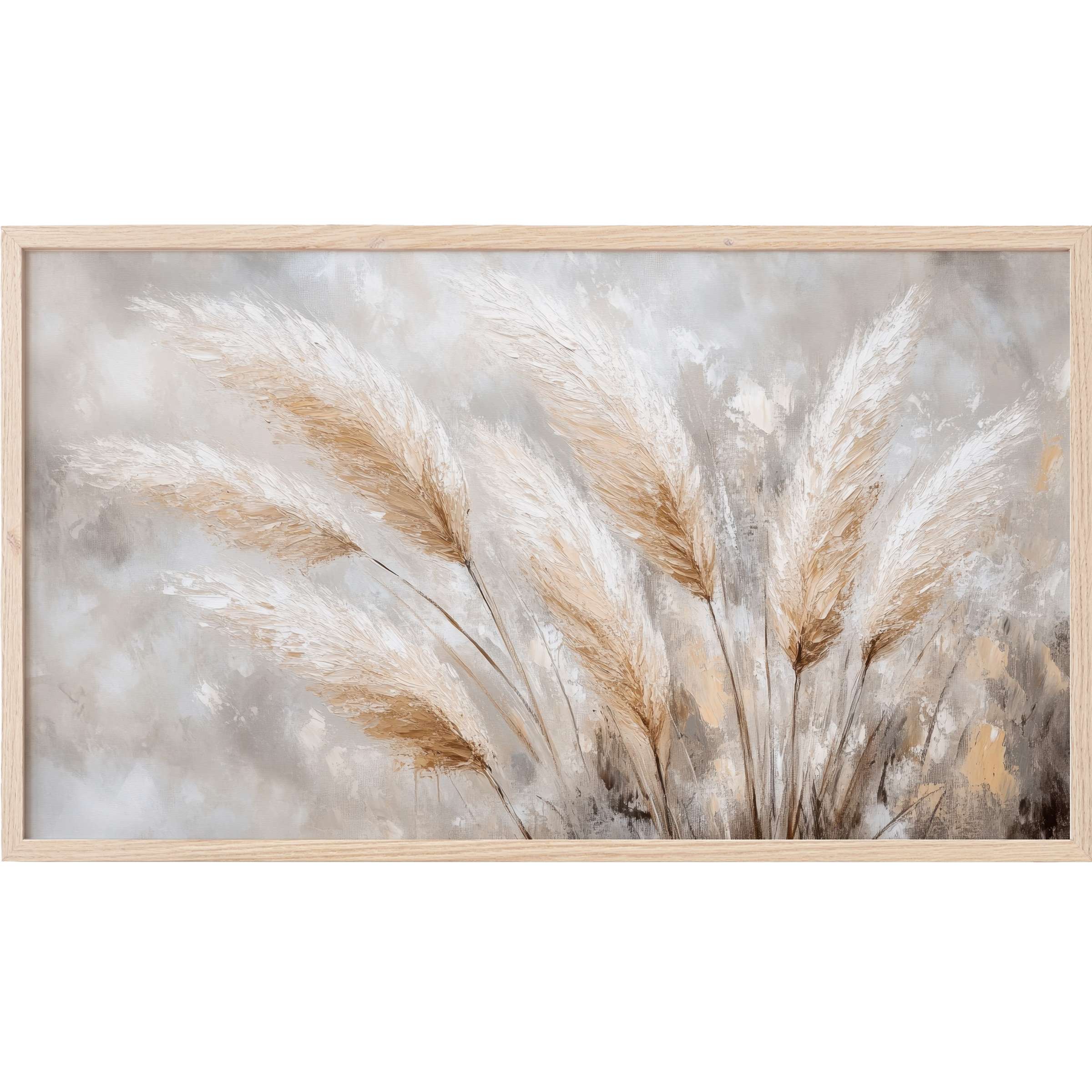 Soft neutral-toned pampas grass with textured brushstrokes in a boho Frame TV Art style