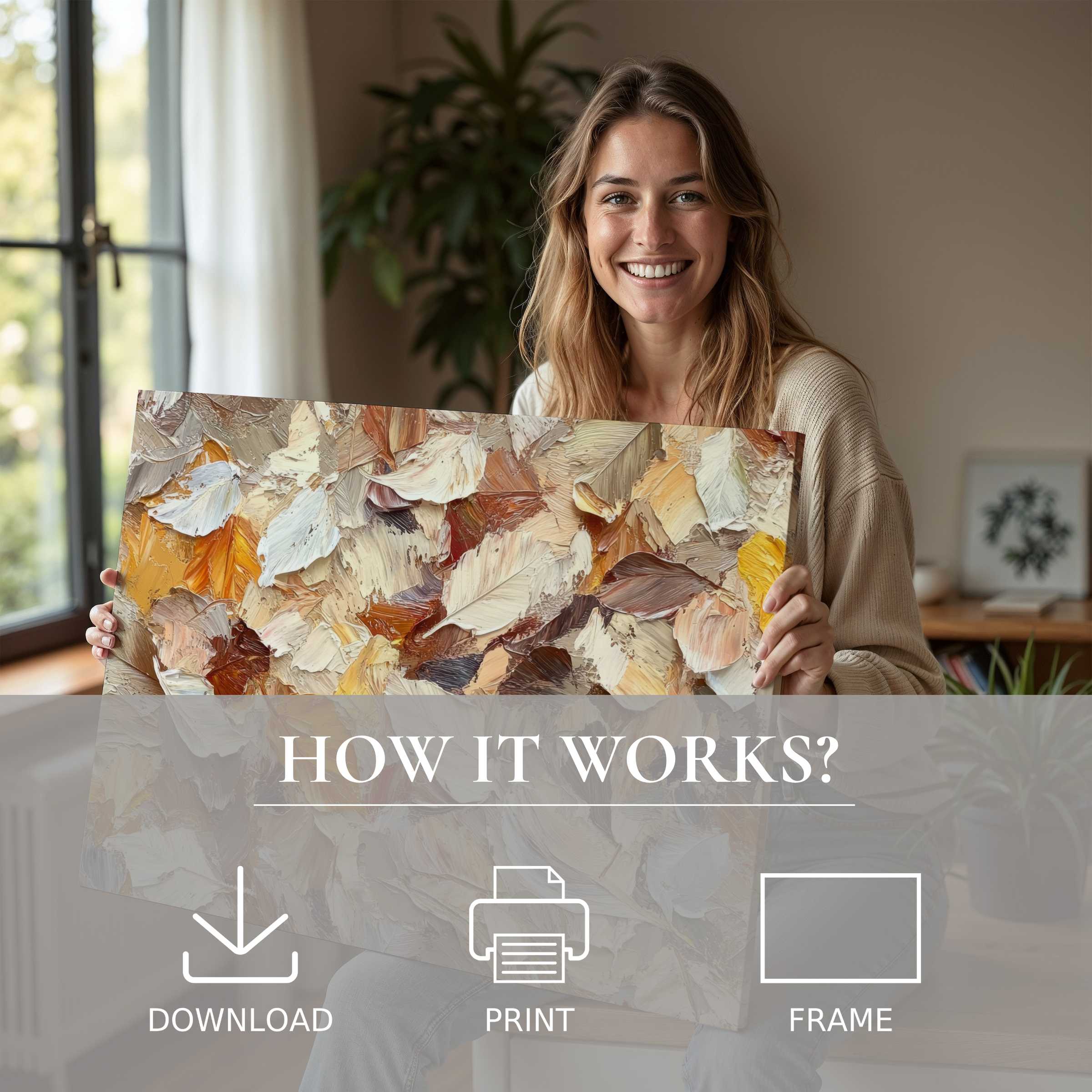 Radiant fall digital art print ignites effortless joy and warmth in a modern home, celebrating art’s graceful presence
