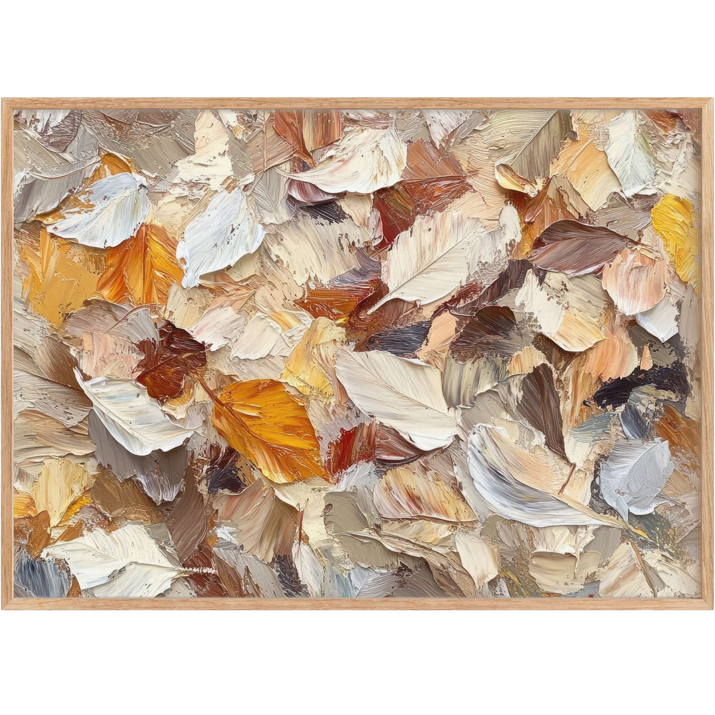 Fall printable wall art with textured brushstrokes, blending warm amber, ivory, and soft taupe for a radiant, cozy ambiance