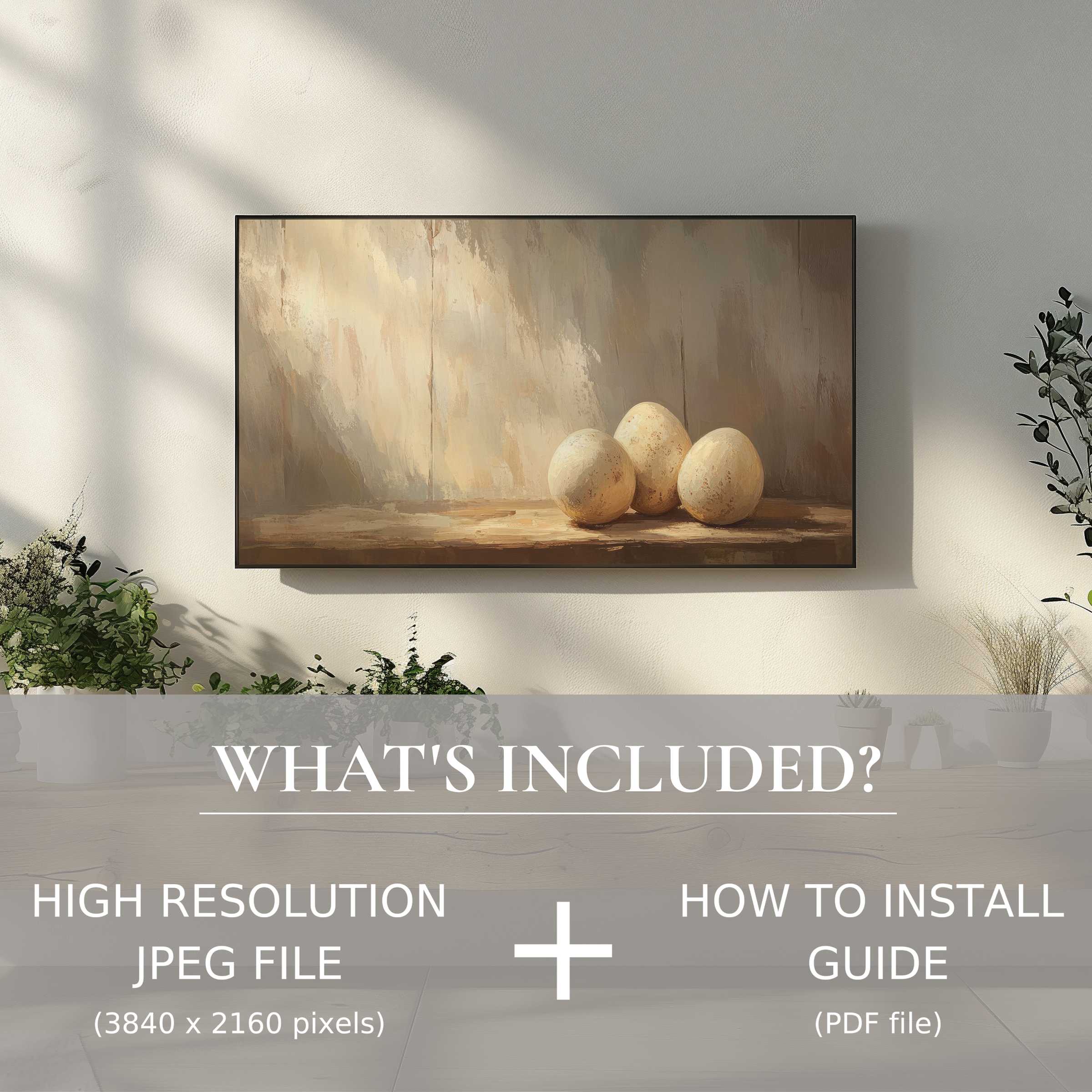 Elegant living space with easter digital TV art download, offering easy use and refined décor enhancement