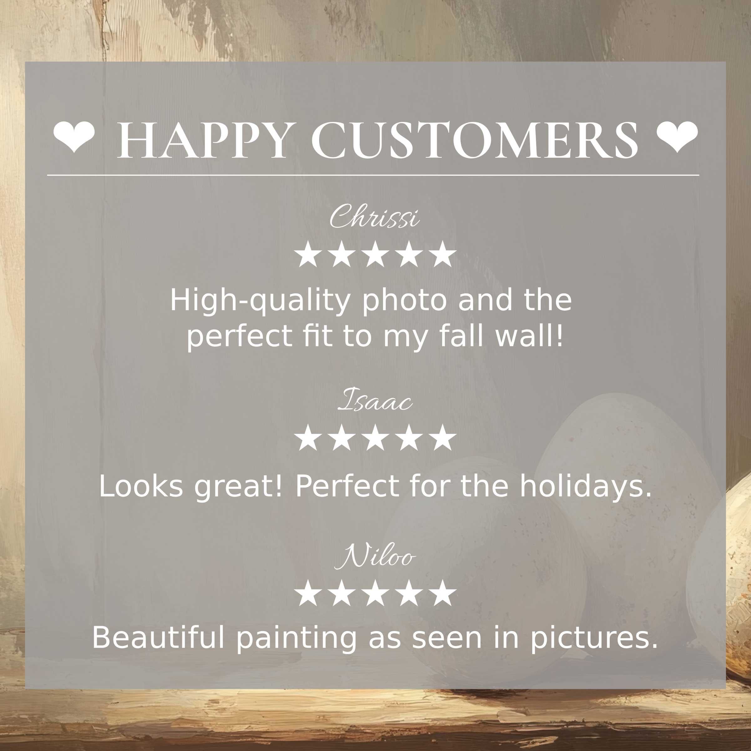 Elegant easter art for Frame TV with warm, muted egg tones and glowing wood highlights; confident happy customer reviews shown