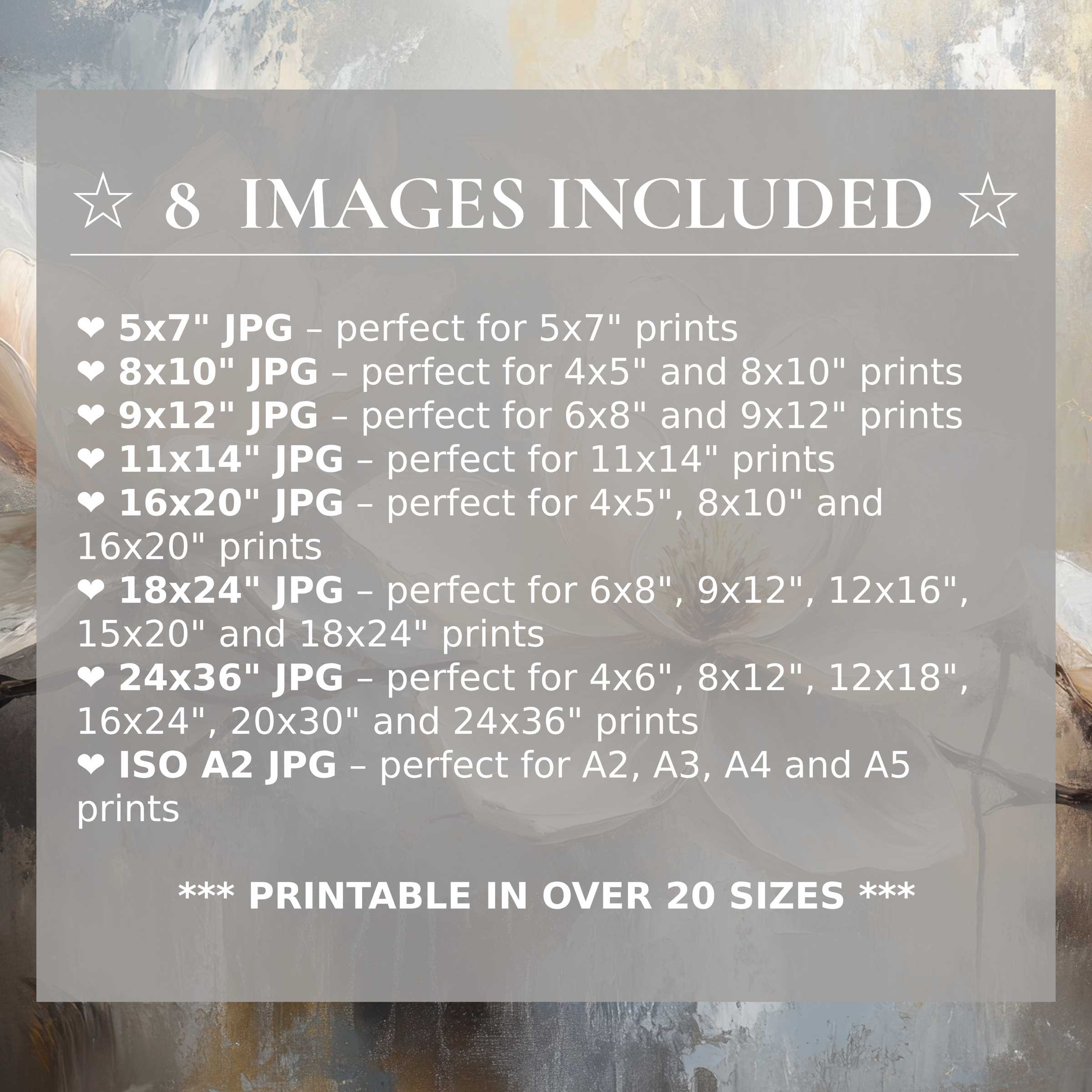 Botanical digital print with serene beige and gray tones, radiating calm elegance; includes 8 high-quality sizes to enhance any modern interior with versatile style