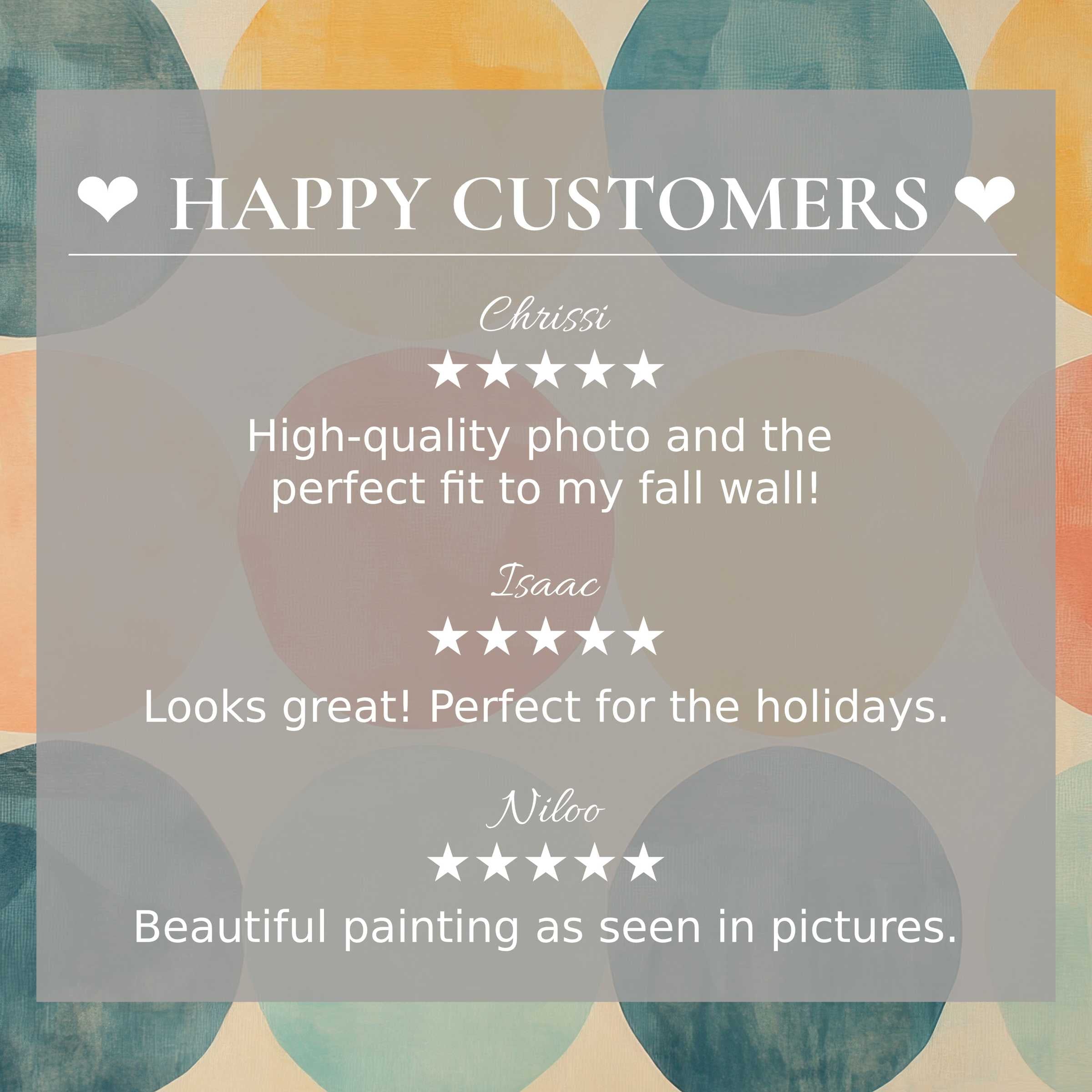 Minimalist art for Frame TV with abstract sunset hues; happy customer reviews emphasize trust and elegant style