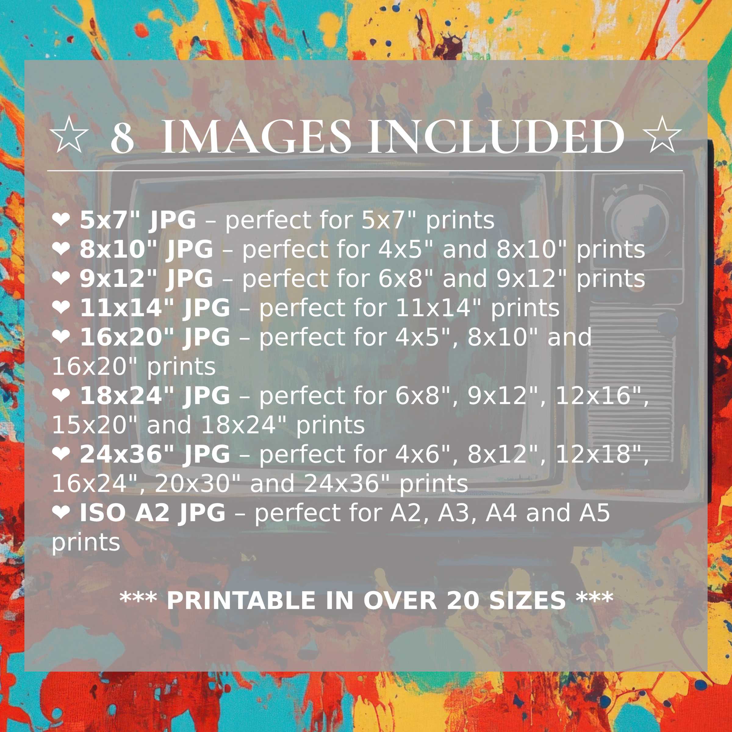 Vibrant pop art digital print in radiant turquoise, red, and yellow hues-8 high-quality sizes included Elevate modern interiors with bold style and versatile elegance