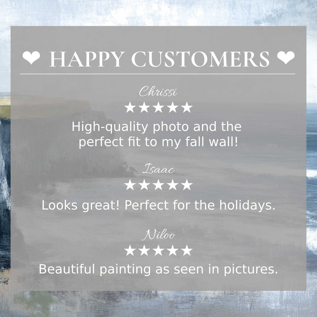 Elegant abstract sunset colors frame positive reviews, highlighting summer art for Frame TV and a happy customer trust