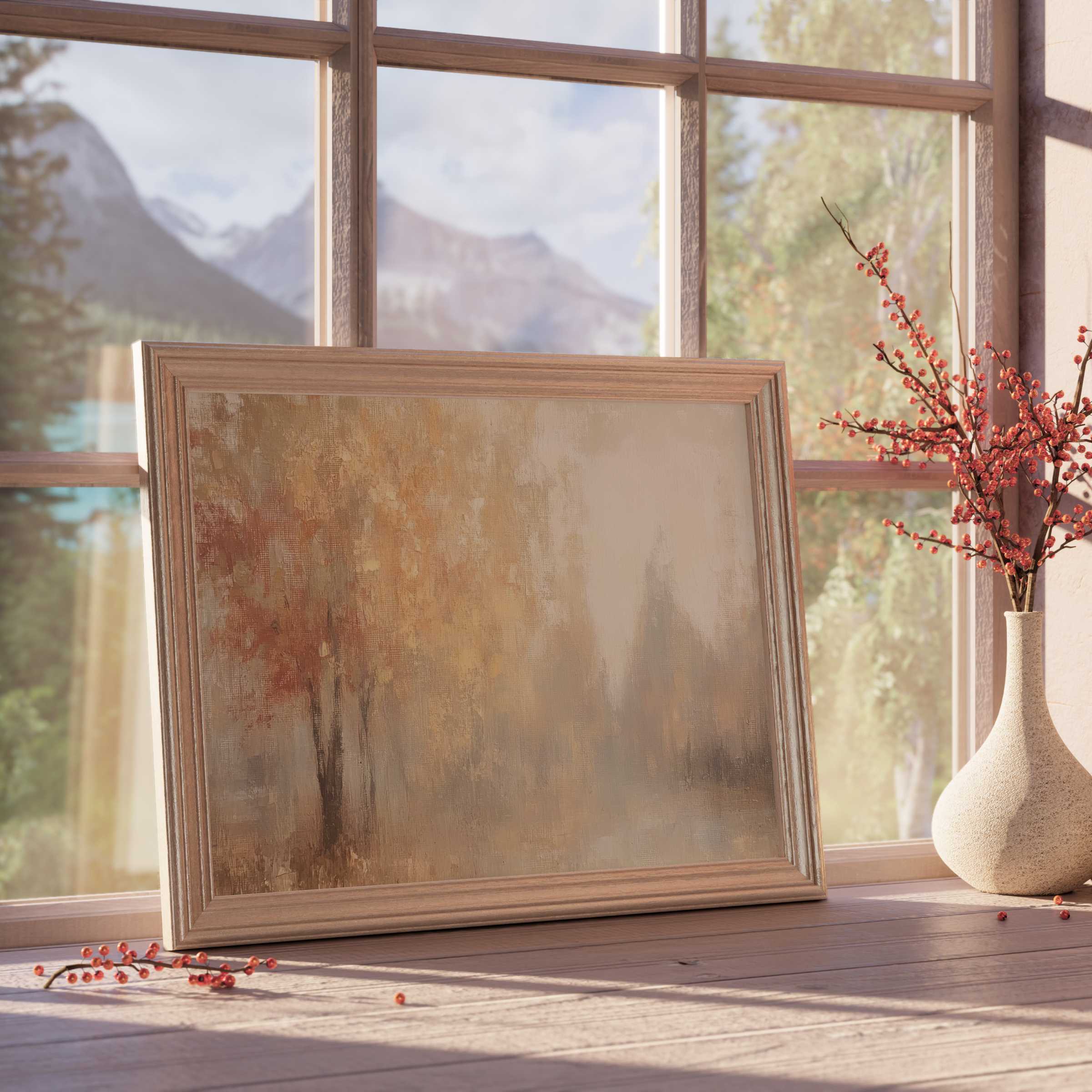 Ambient fall downloadable art in warm earth tones, enriching serene spaces with subtle autumnal charm and refined rustic elegance