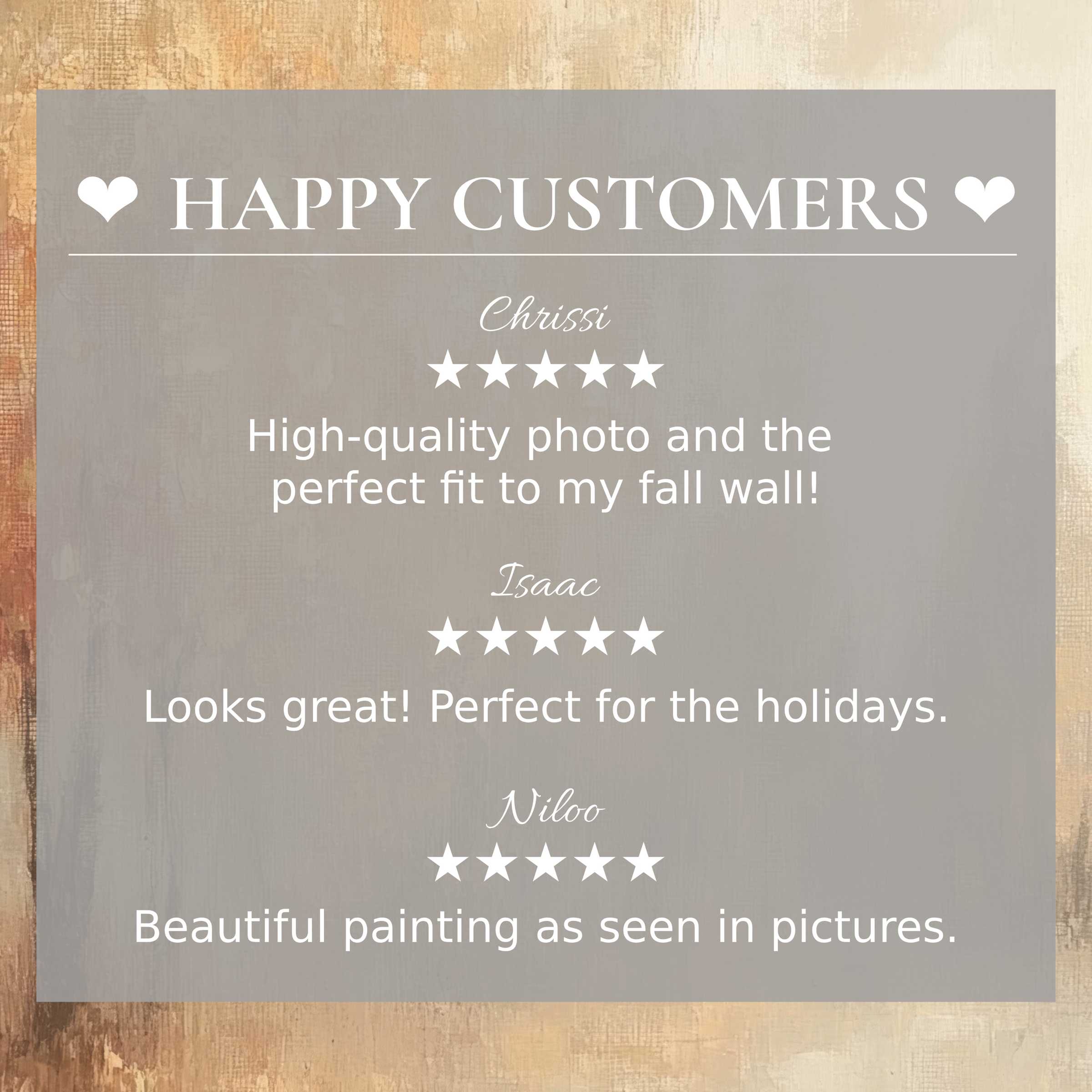 Fall art for Frame TV with abstract warm tones, highlighting happy customer reviews that inspire trust and elegance